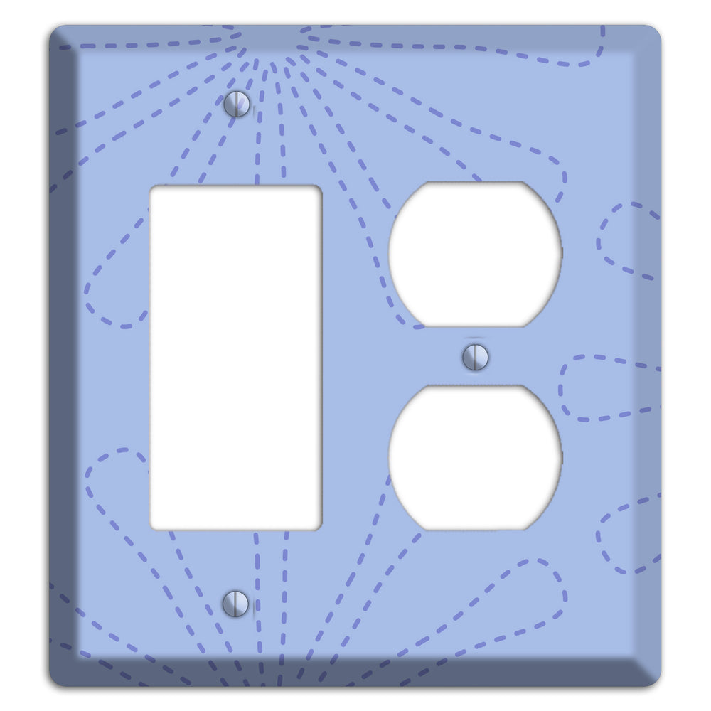 Periwinkle Retro Stipple Floral Contour Rocker / Duplex Wallplate