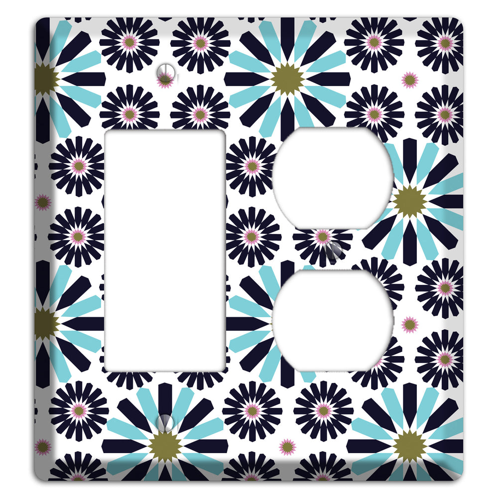 Dusty Blue and Olive Scandinavian Floral Rocker / Duplex Wallplate