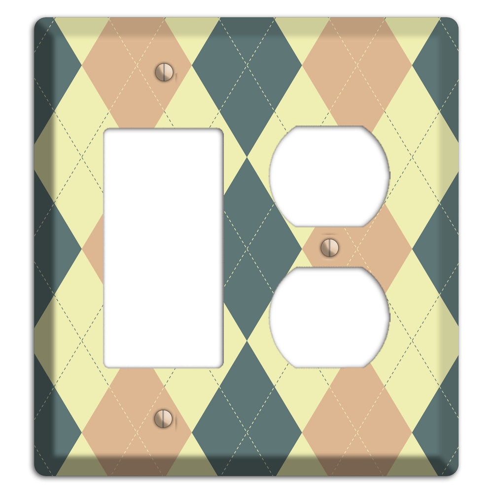 Yellow and Beige Argyle Rocker / Duplex Wallplate
