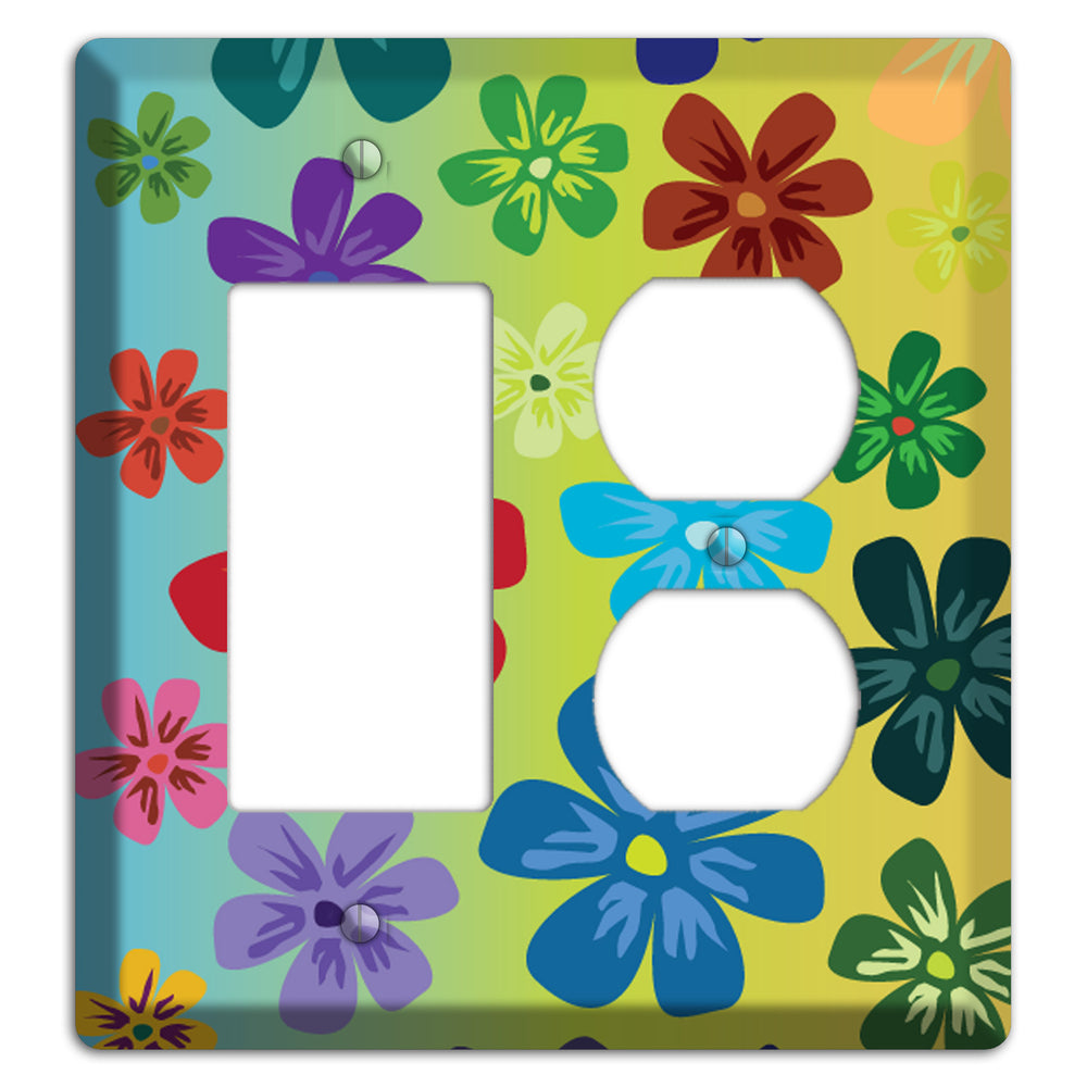 Blue to yellow Flowers Rocker / Duplex Wallplate