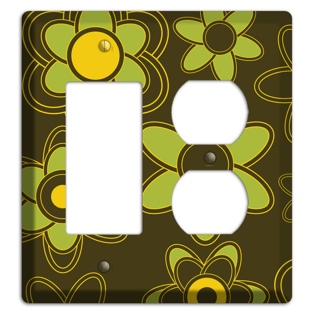Brown with Lime Retro Floral Contour Rocker / Duplex Wallplate