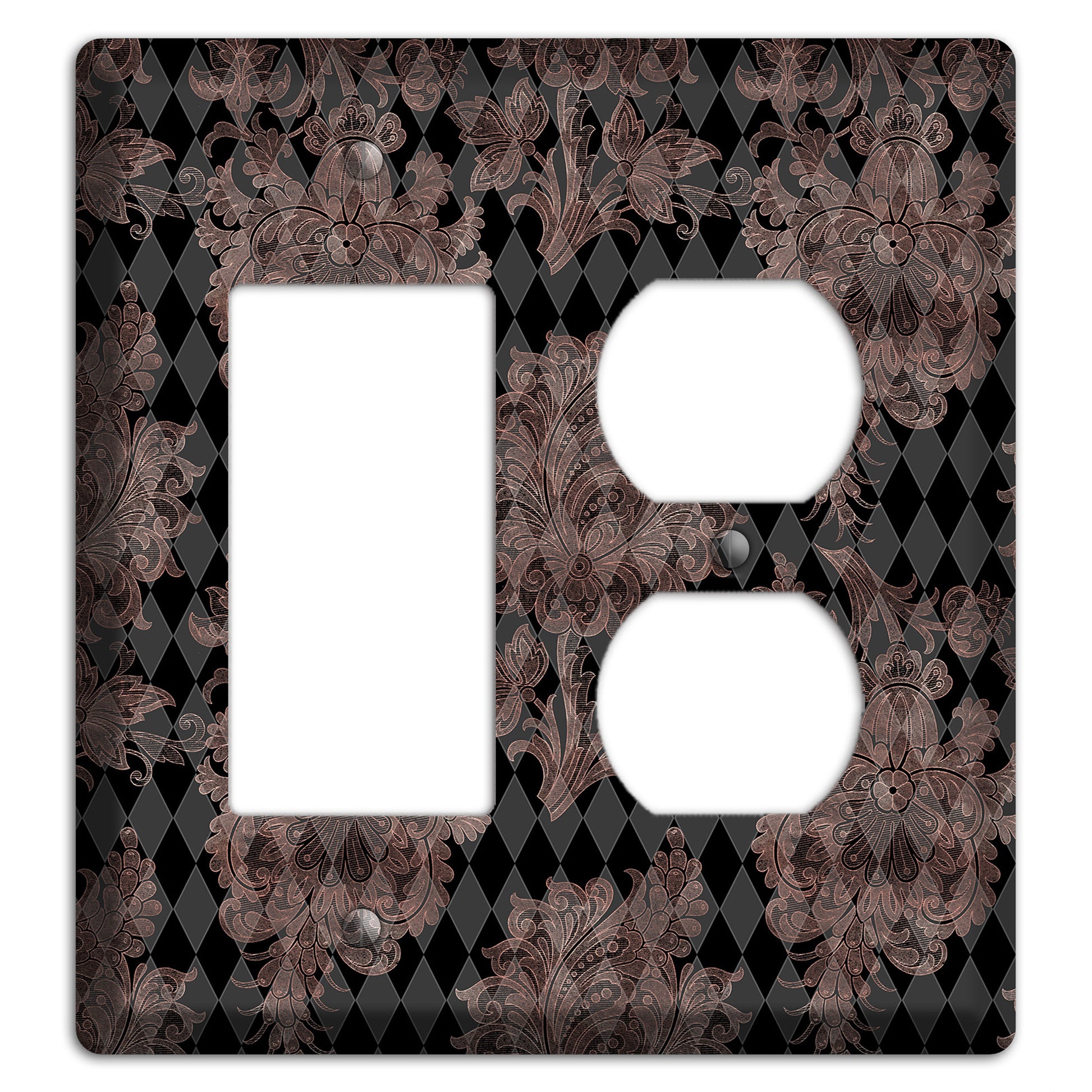 Black and Rose Ornate Diamond Rocker / Duplex Wallplate
