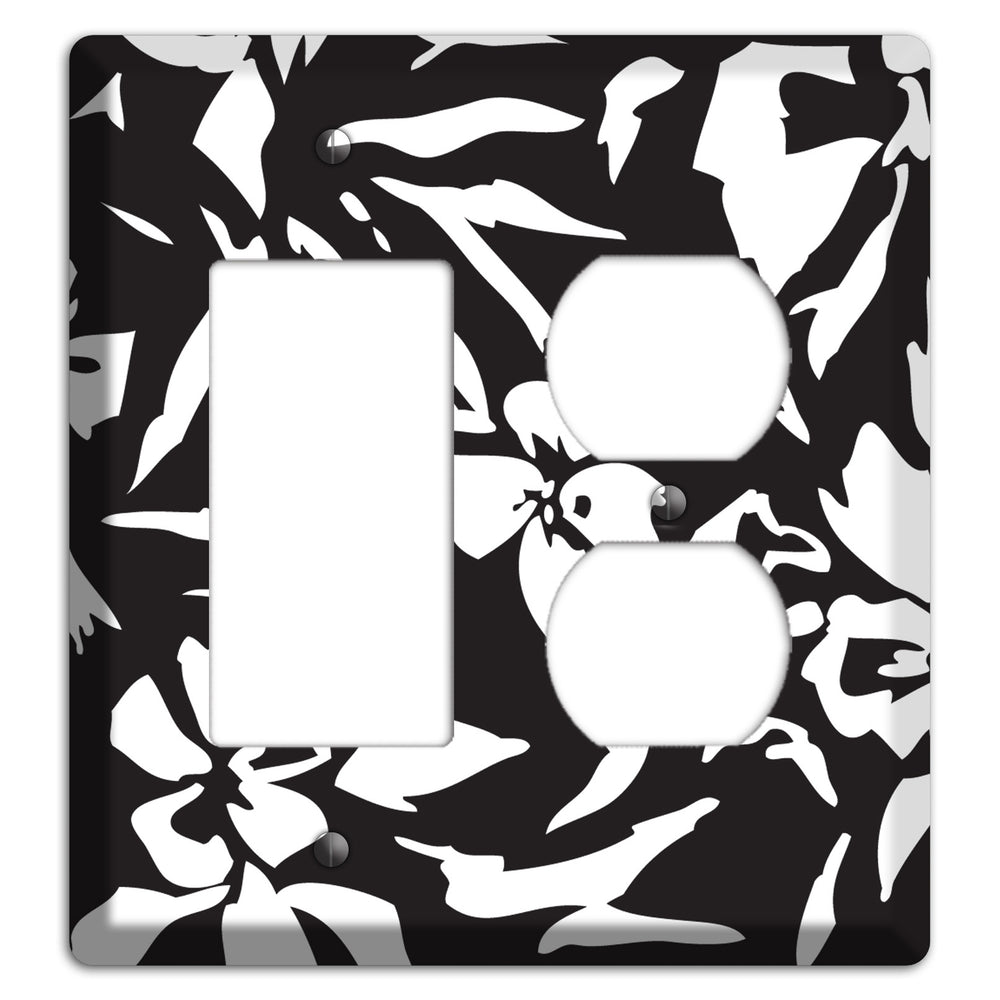 Black with White Woodcut Floral Rocker / Duplex Wallplate
