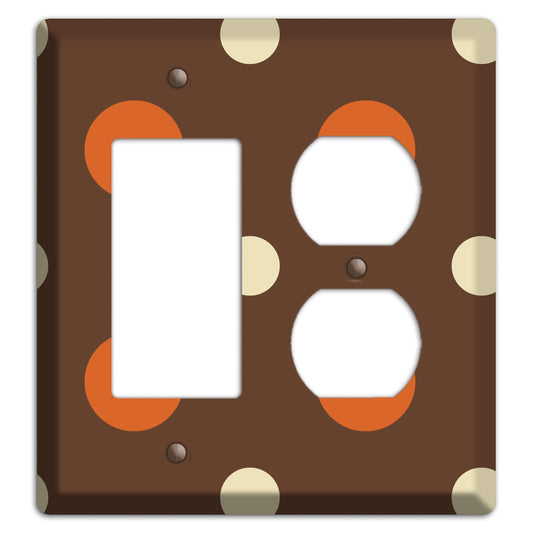 Brown with Coral and Beige Multi Medium Polka Dots Rocker / Duplex Wallplate