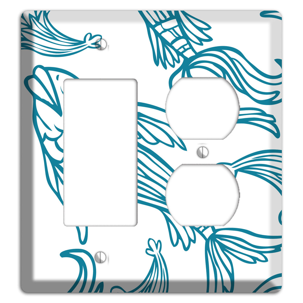 Teal and White Koi Rocker / Duplex Wallplate