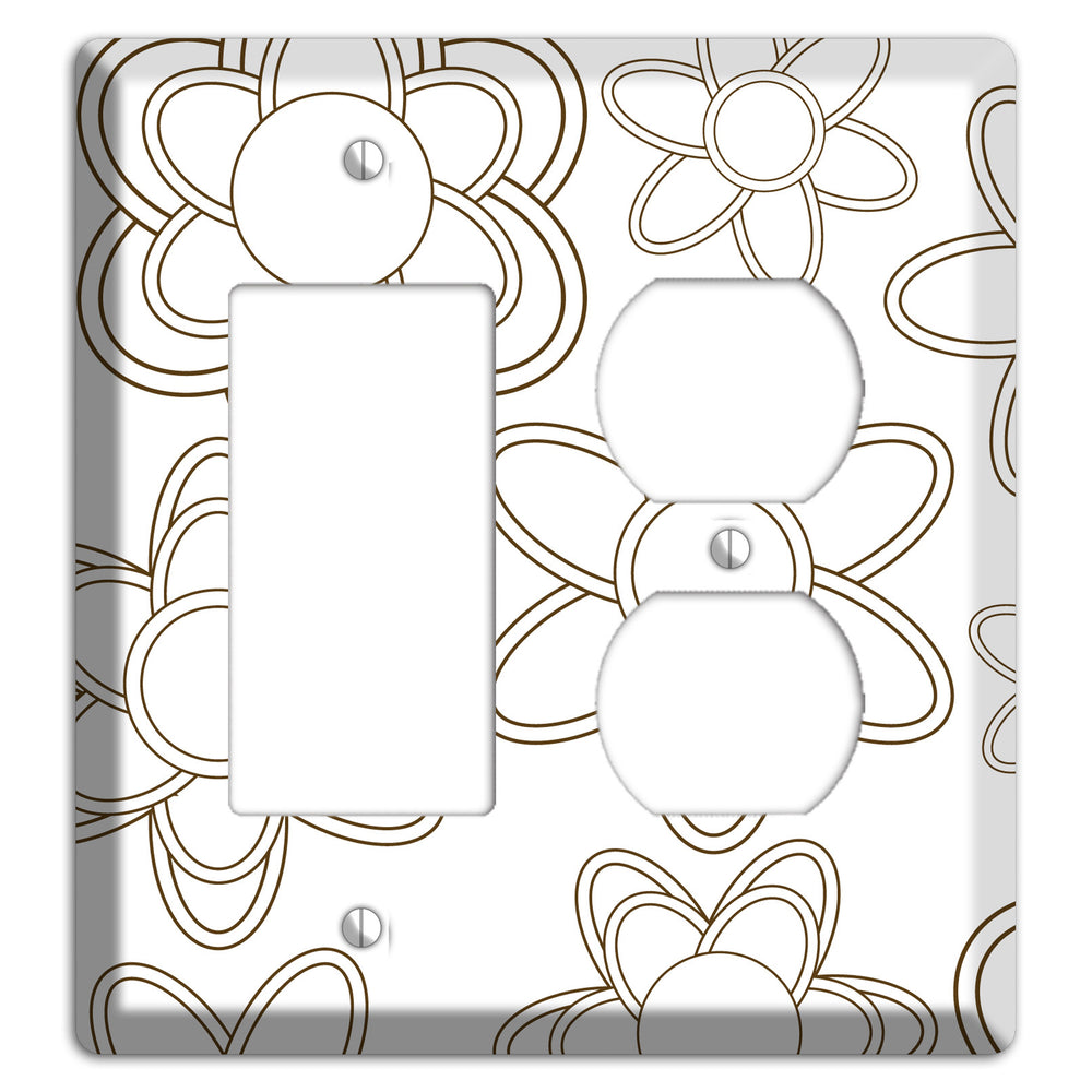 White with Retro Floral Contour Rocker / Duplex Wallplate