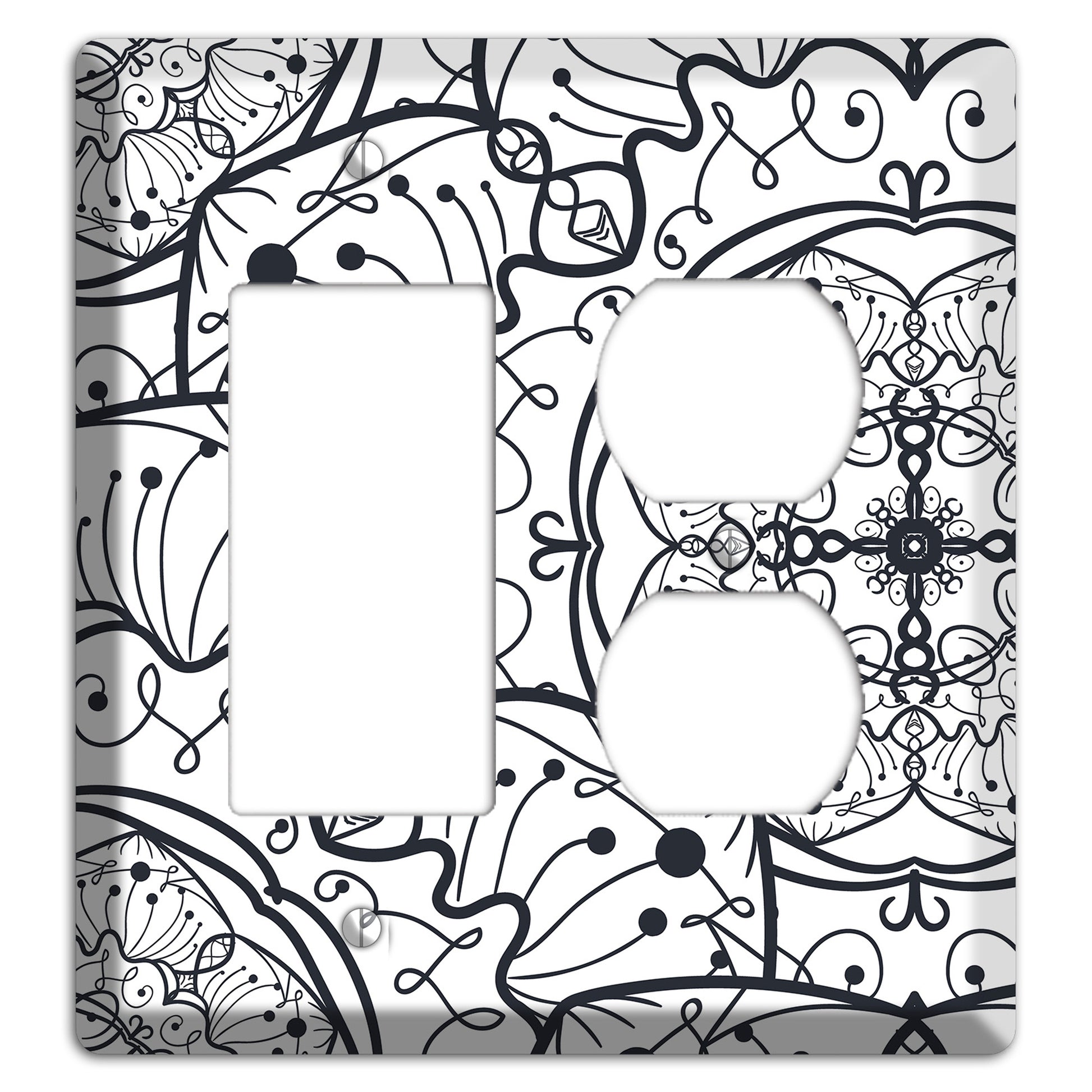 Mandala Black and White Style M Cover Plates Rocker / Duplex Wallplate