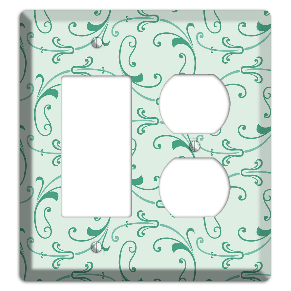 Aqua Victorian Sprig Rocker / Duplex Wallplate
