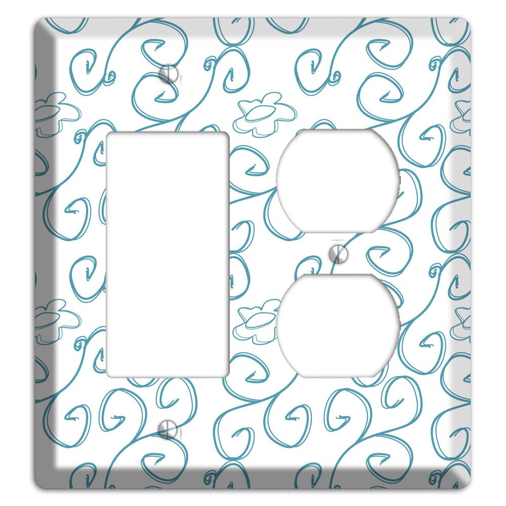 Blue Scroll Flower Contour Rocker / Duplex Wallplate