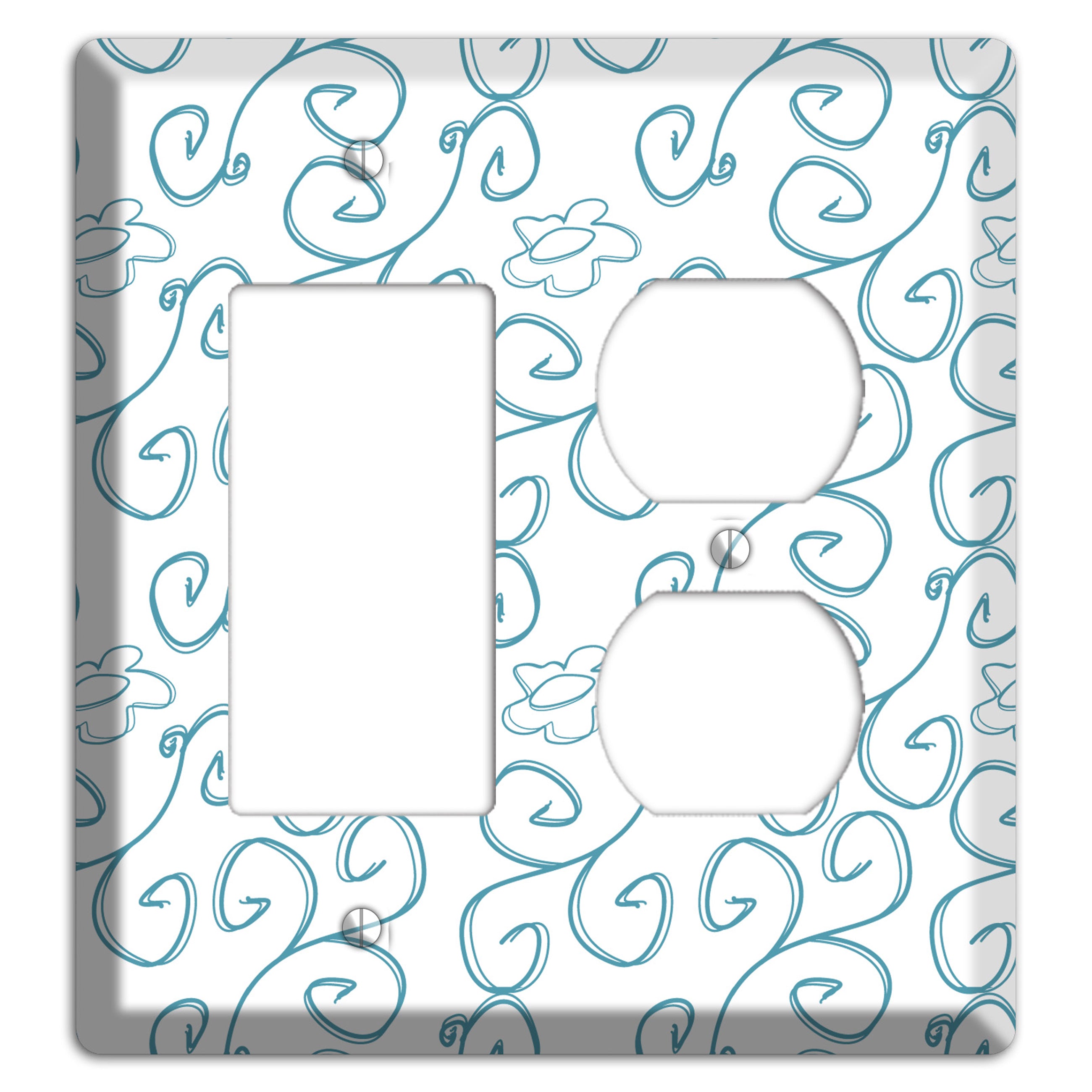 Blue Scroll Flower Contour Rocker / Duplex Wallplate