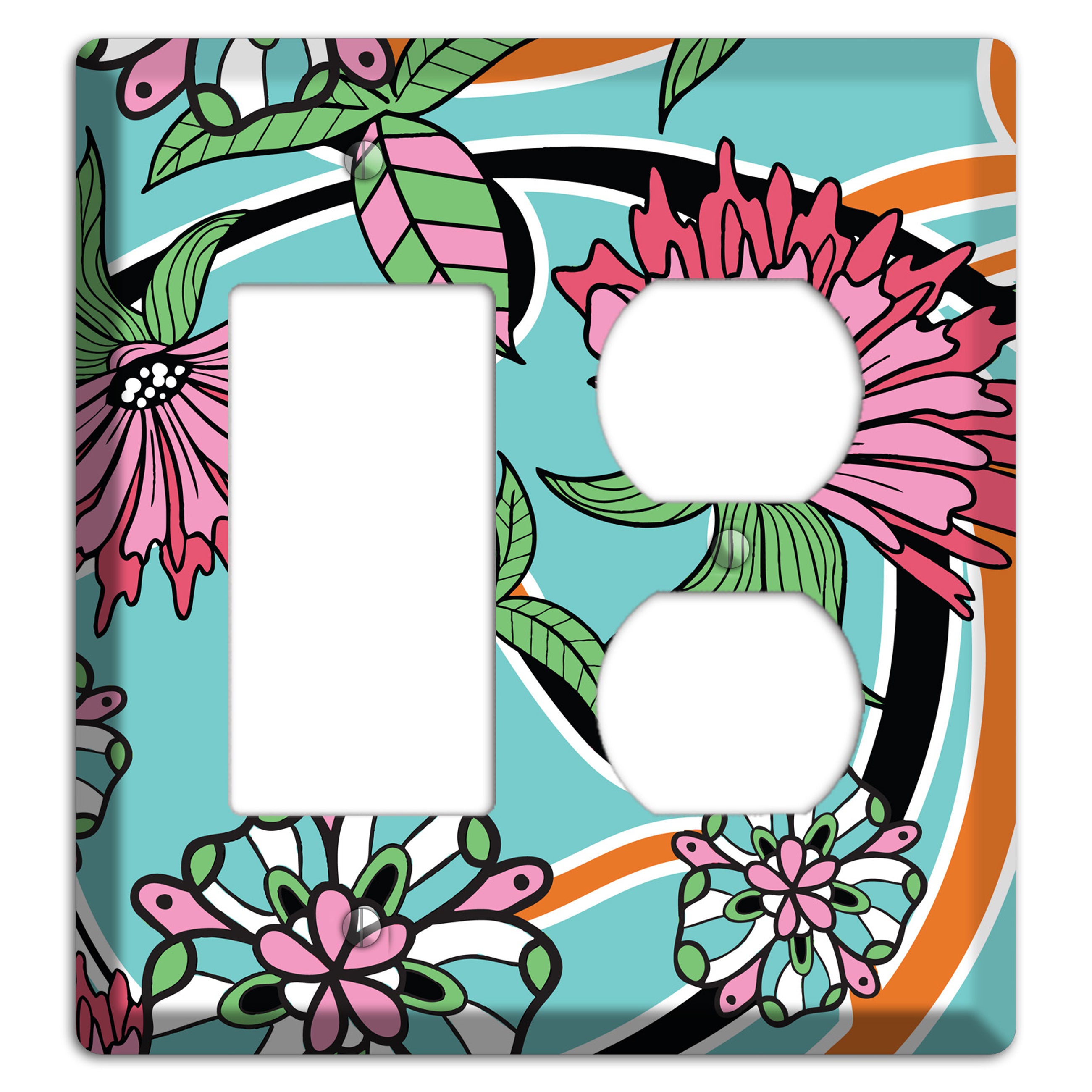 Turquoise with Pink Flowers Rocker / Duplex Wallplate