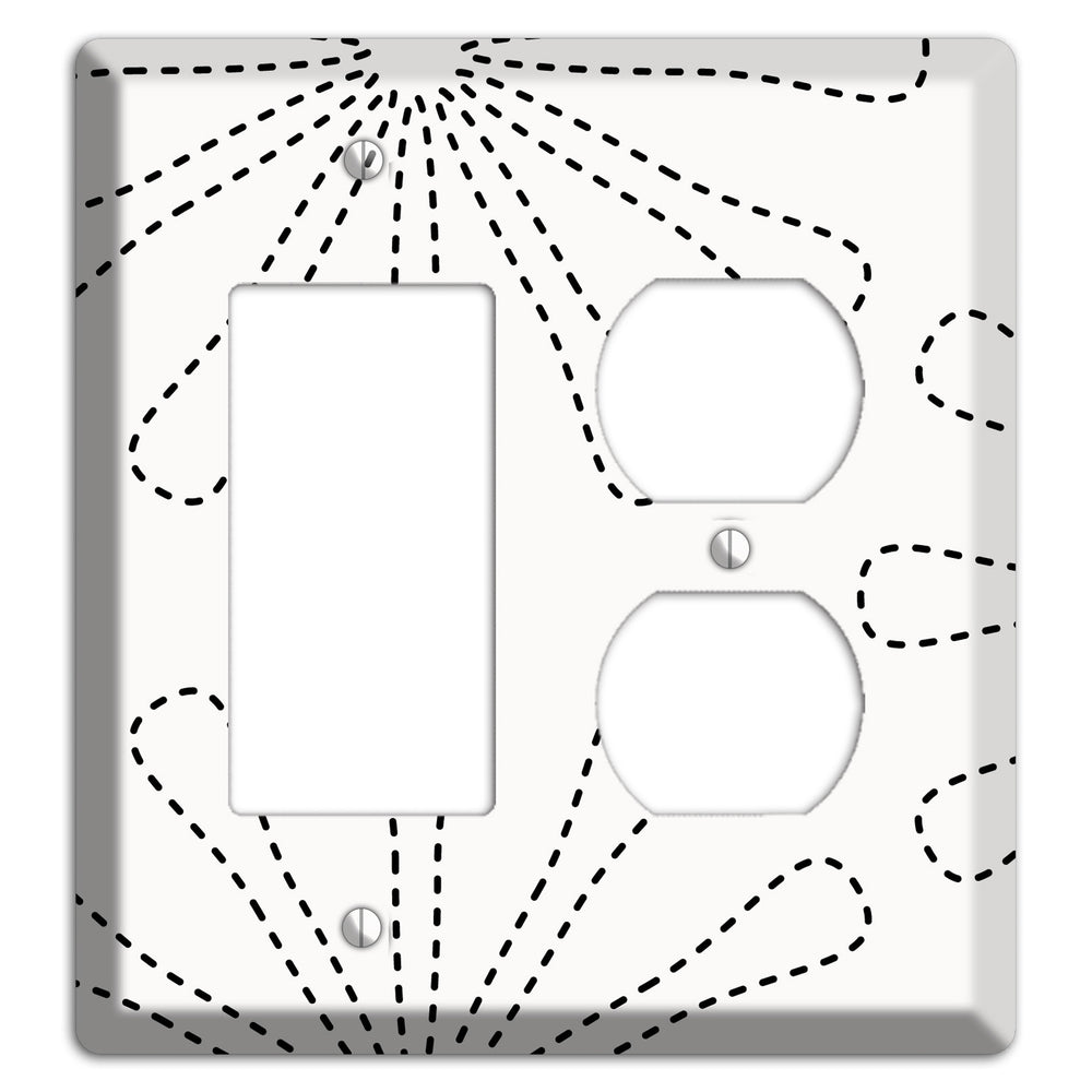 White with Black Retro Stipple Floral Contour Rocker / Duplex Wallplate