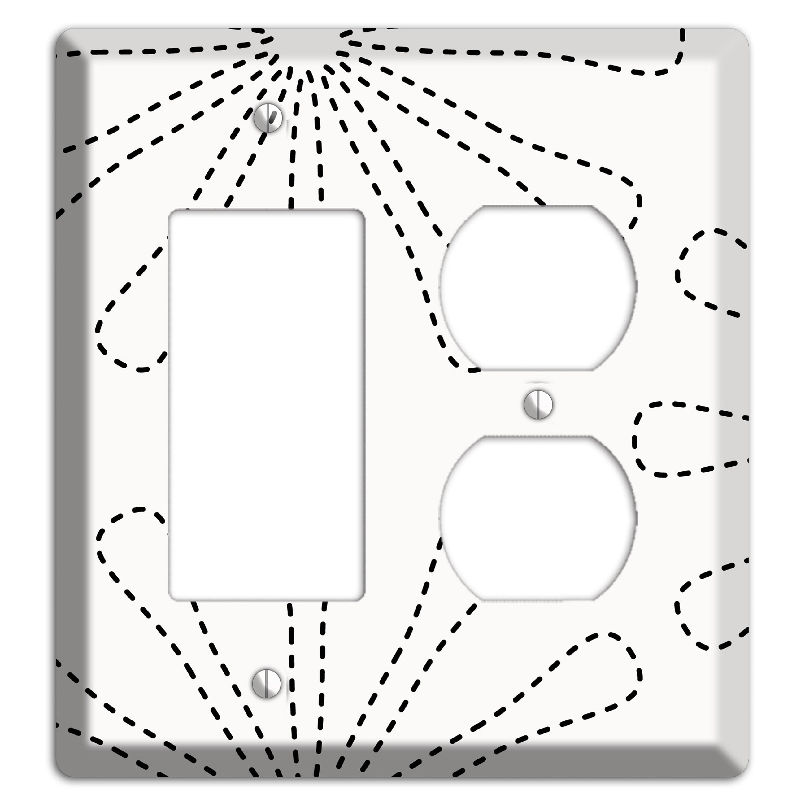 White with Black Retro Stipple Floral Contour Rocker / Duplex Wallplate