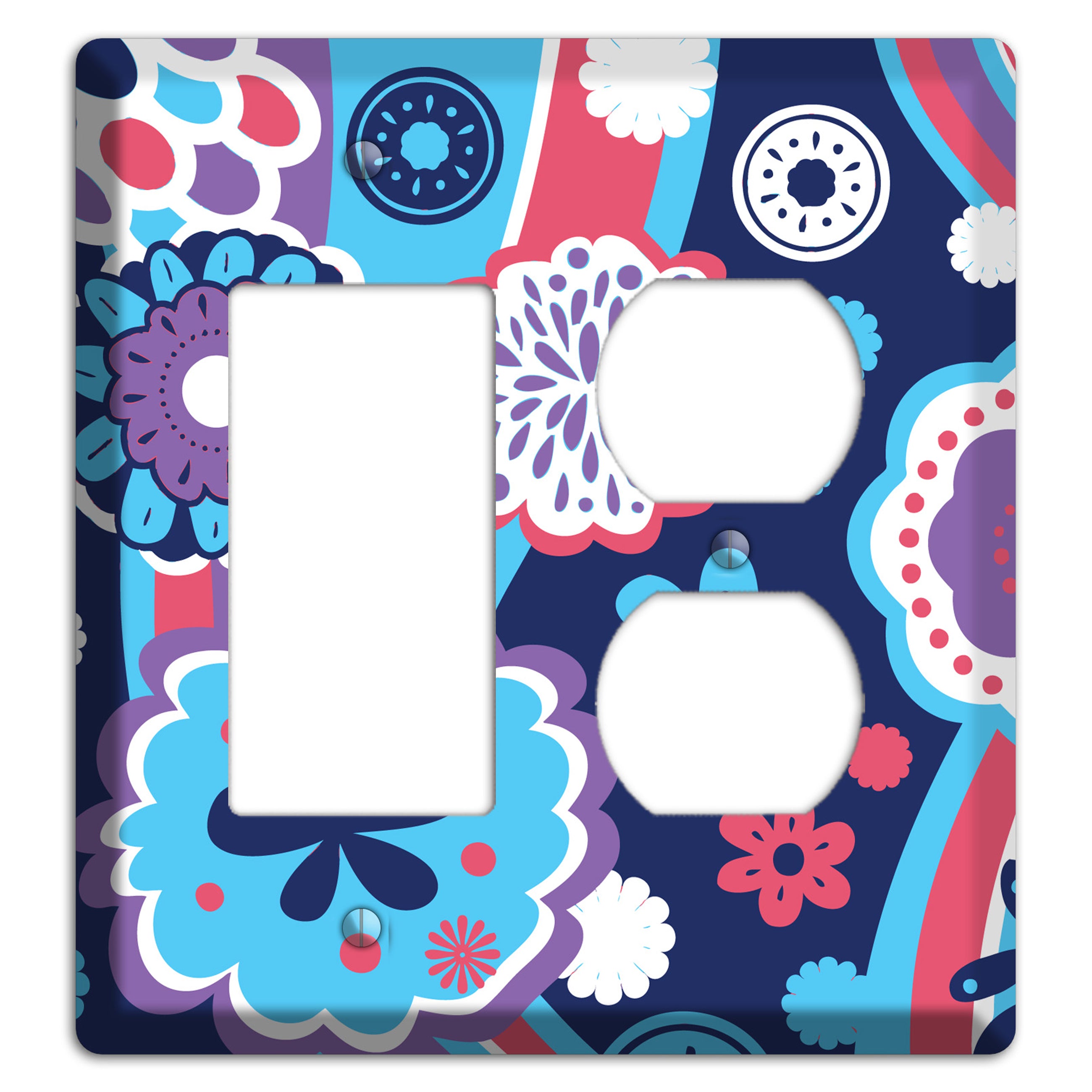Blue Purple and Pink Retro Suzani Rocker / Duplex Wallplate
