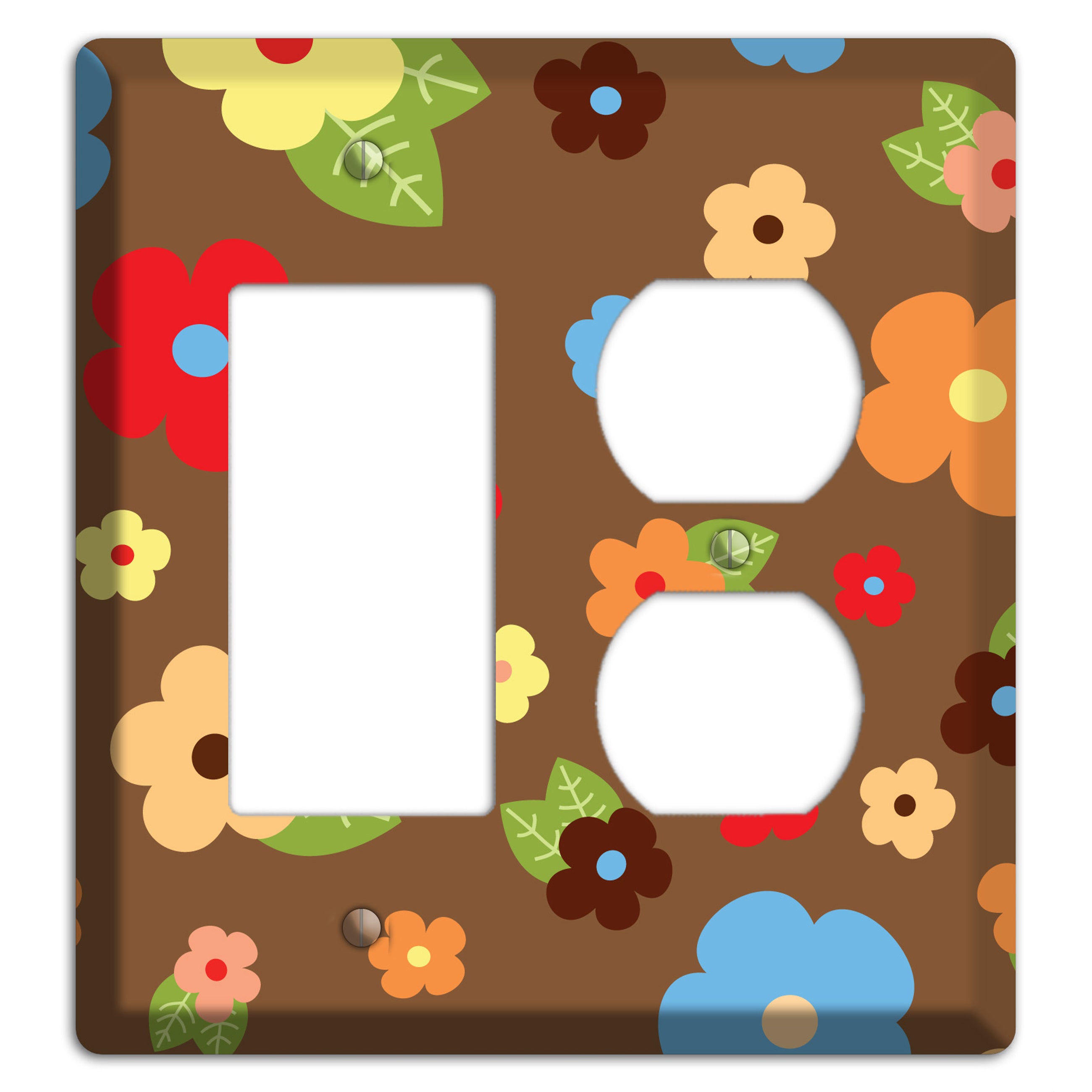 Brown Delicate Flowers Rocker / Duplex Wallplate