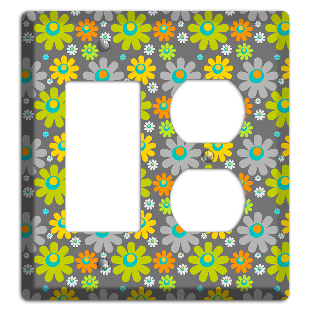 Grey and Yellow Flower Power Rocker / Duplex Wallplate