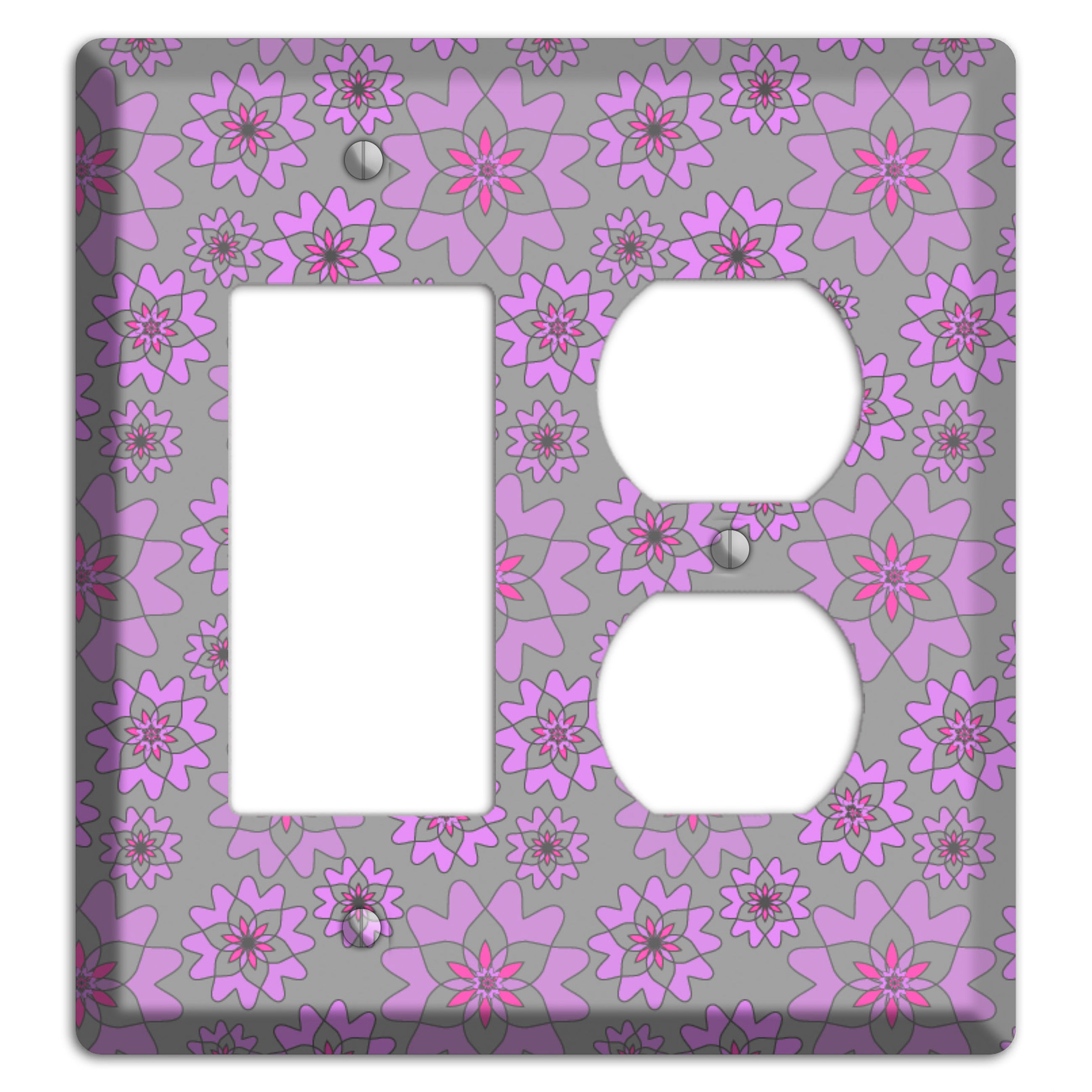 Grey with Purple Retro Suzani Rocker / Duplex Wallplate