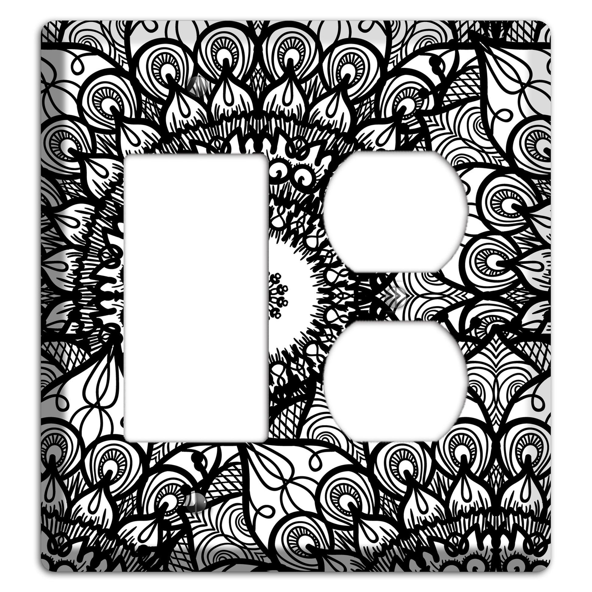 Mandala Black and White Style V Cover Plates Rocker / Duplex Wallplate