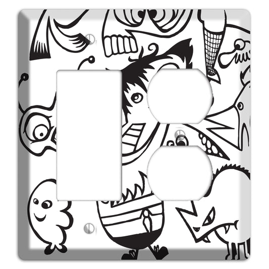 Black and White Whimsical Faces 3 Rocker / Duplex Wallplate