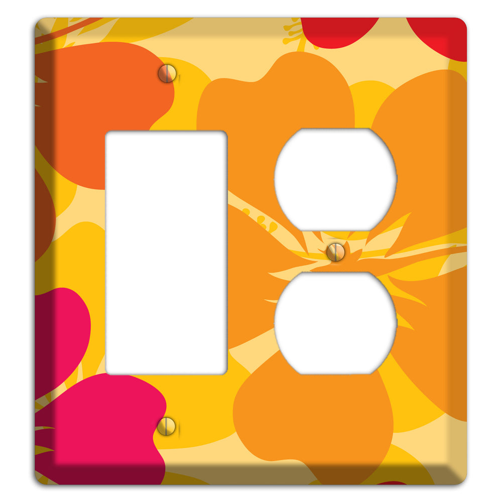 Orange Retro Flowers 2 Rocker / Duplex Wallplate
