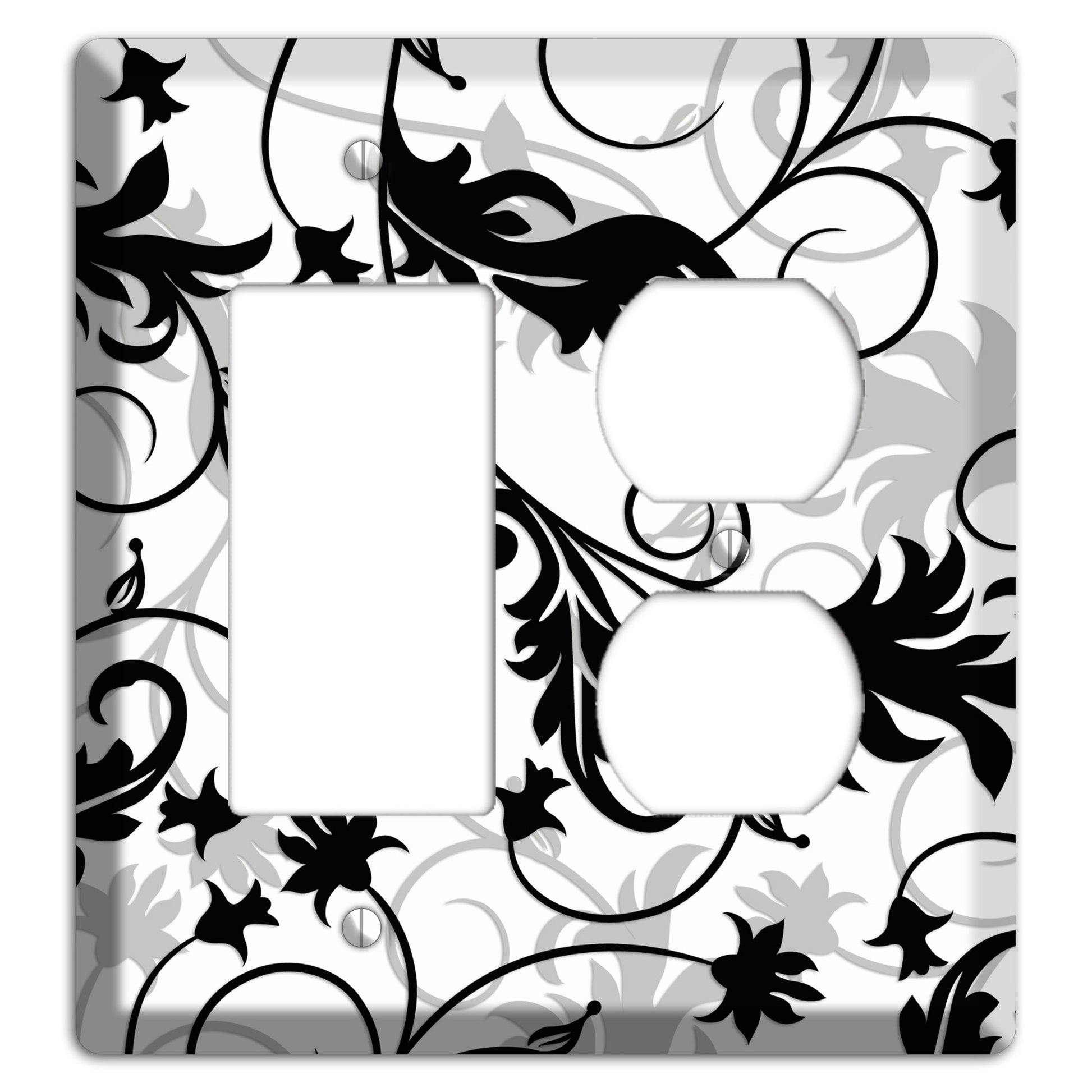 Black White and Grey Victorian Sprig Rocker / Duplex Wallplate