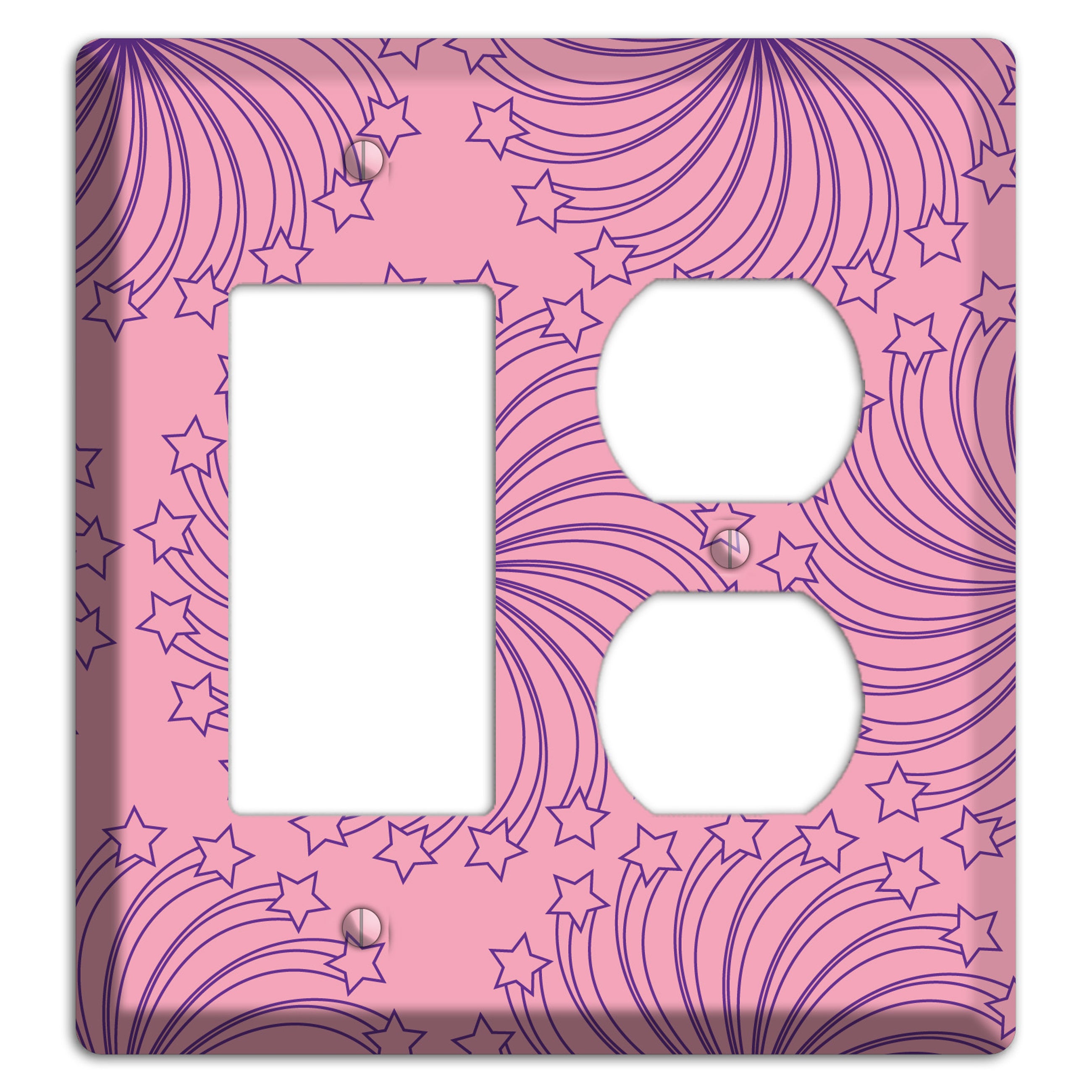 Pink with Purple Star Swirl Rocker / Duplex Wallplate