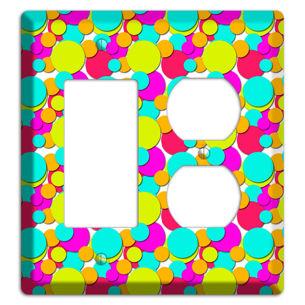 Aqua Fuschia Yellow Red Orange Bubble Dots Rocker / Duplex Wallplate