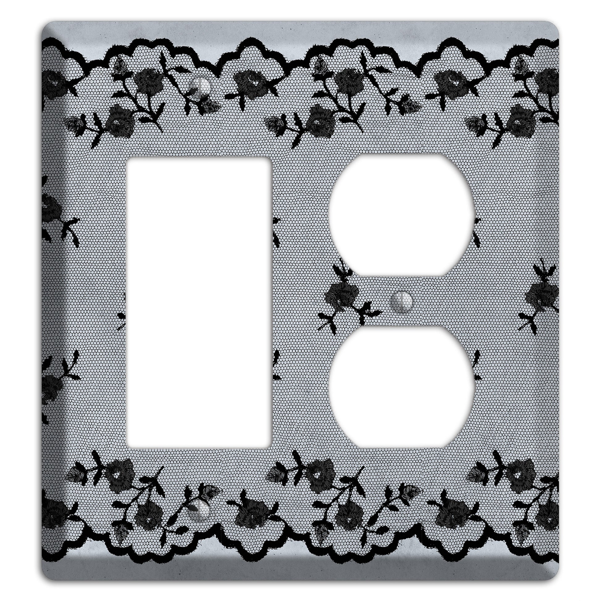 Embroidered Floral Gray Rocker / Duplex Wallplate