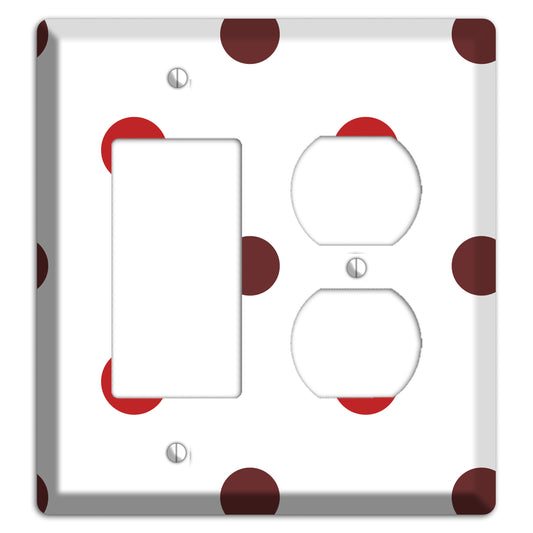 Red and Brown Medium Polka Dots Rocker / Duplex Wallplate