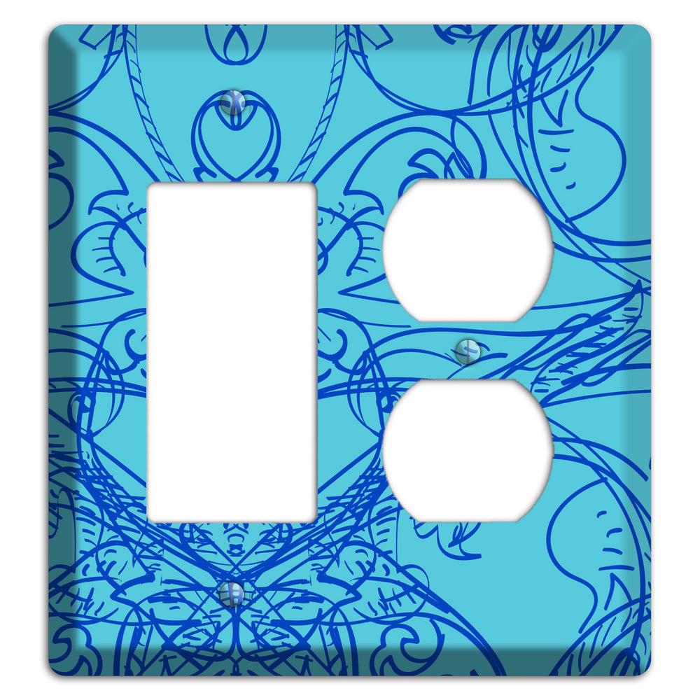 Turquoise Deco Sketch Rocker / Duplex Wallplate