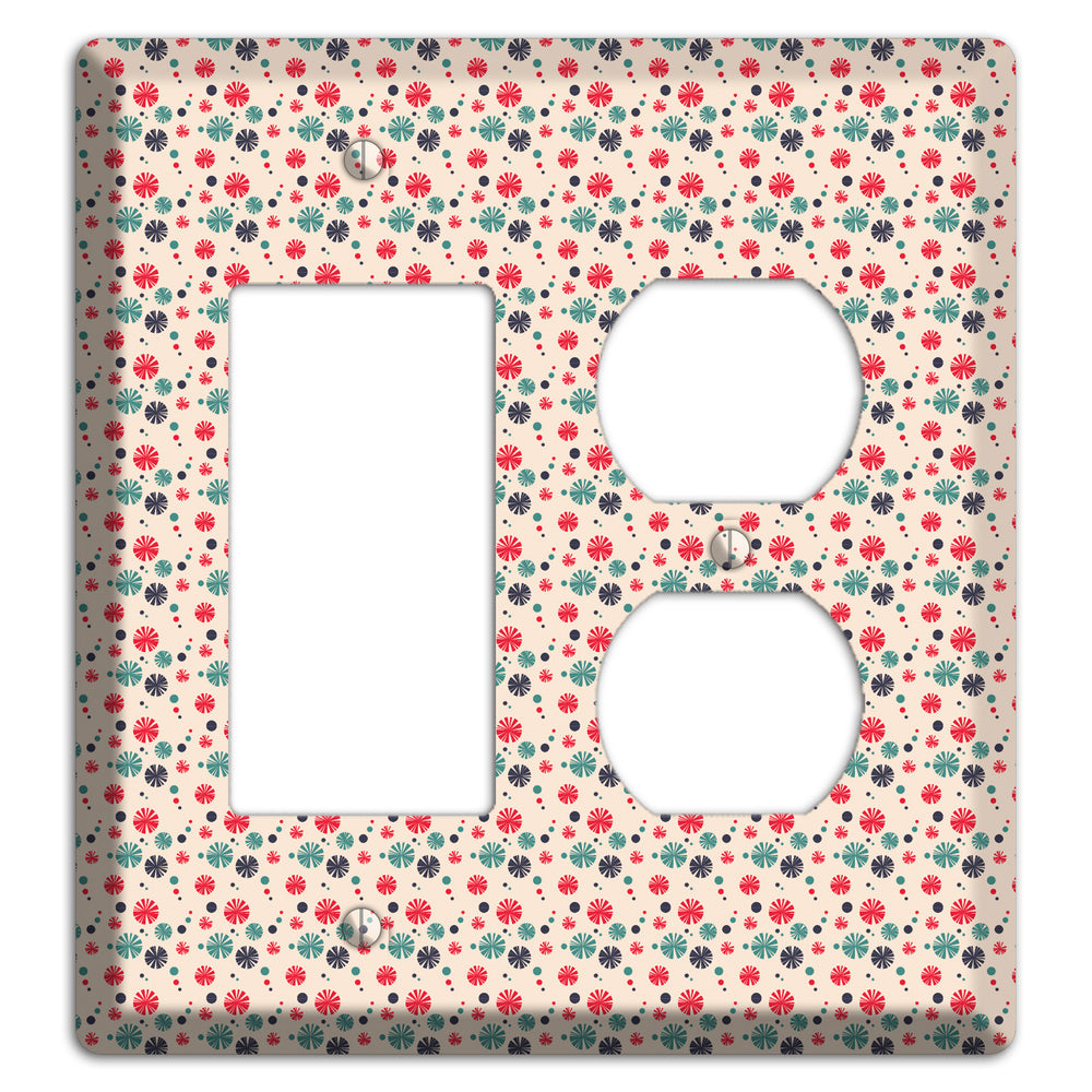 Off White with Red Green Blue Retro Bursts Rocker / Duplex Wallplate