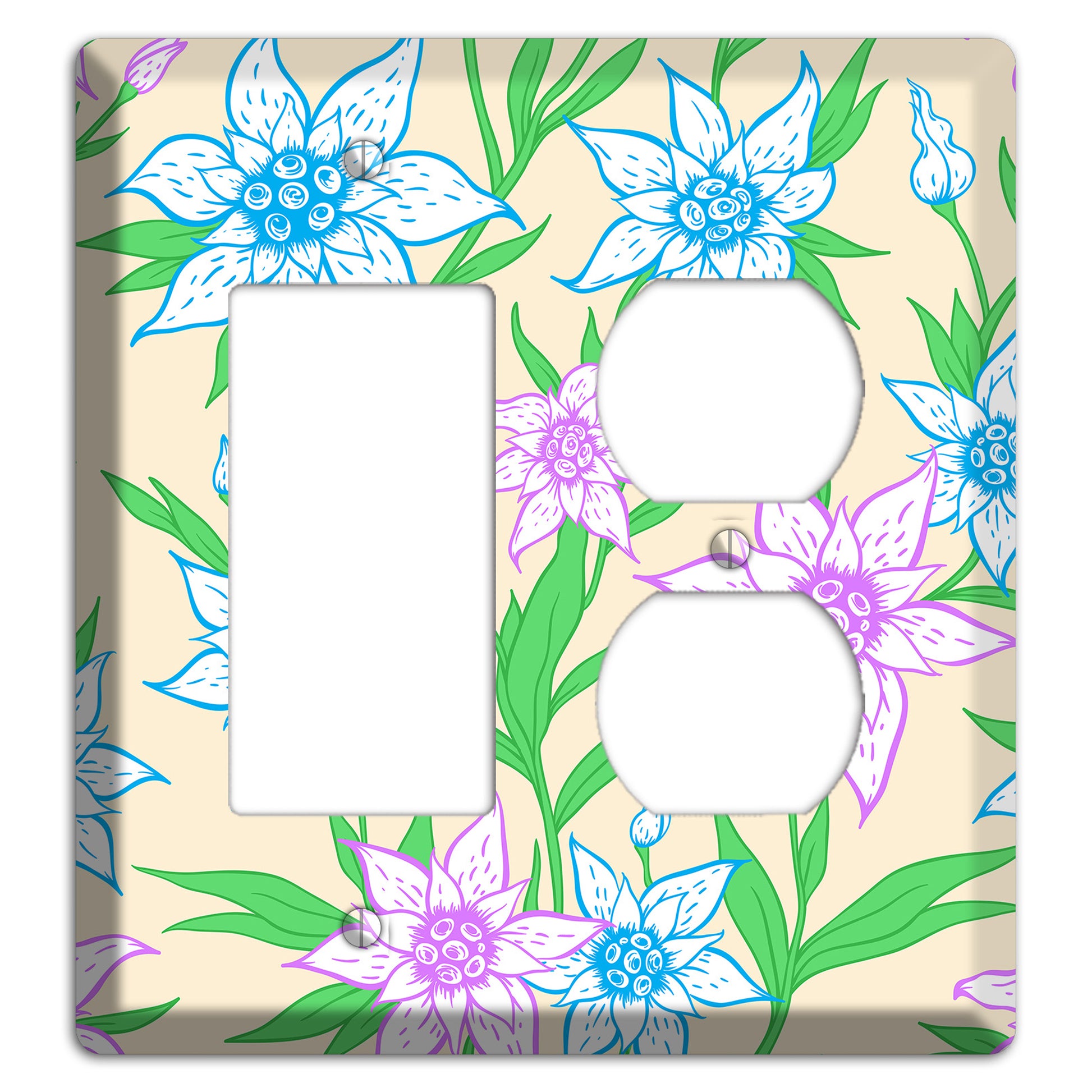 Hand Drawn Flowers Style A Rocker / Duplex Wallplate