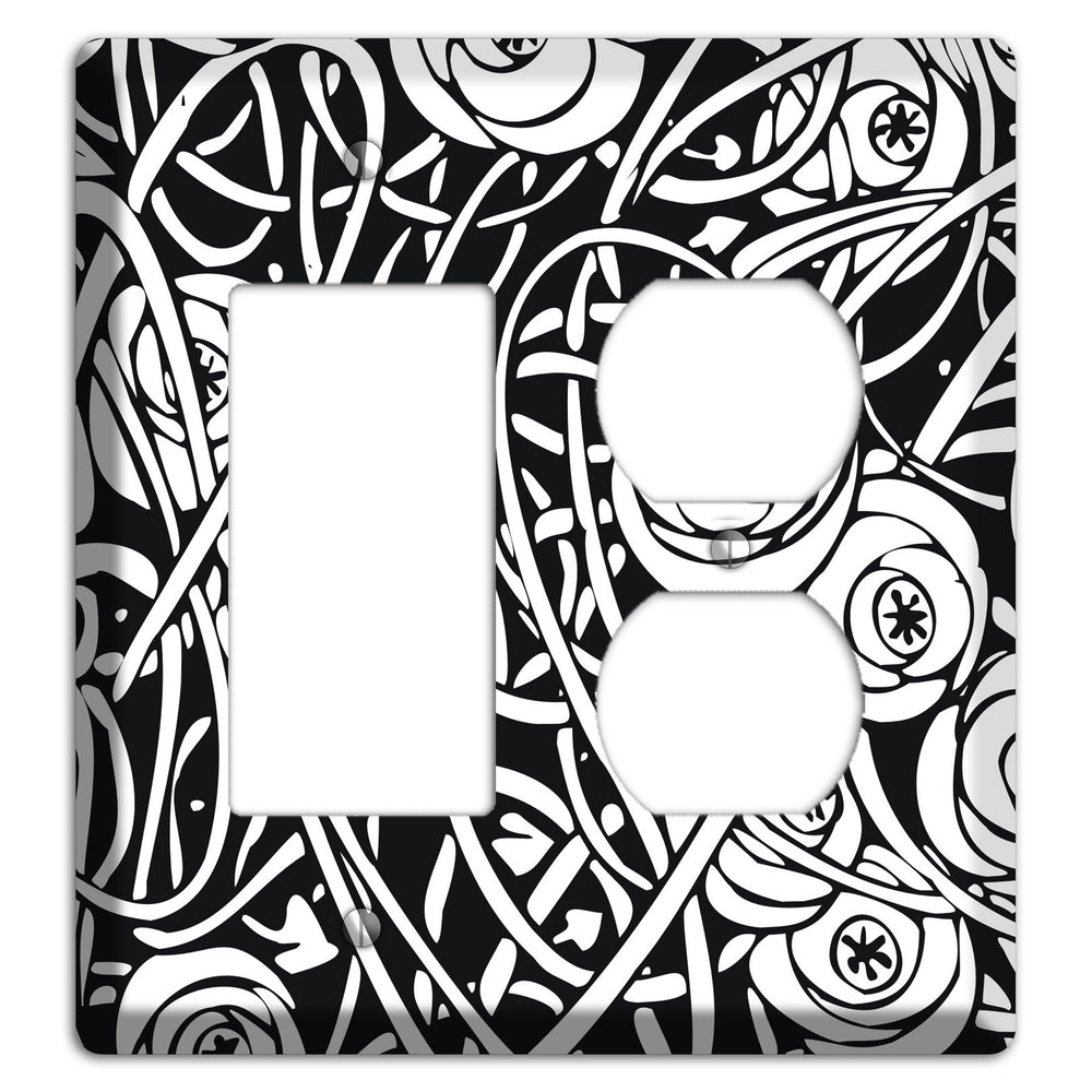 Black and White Deco Floral Rocker / Duplex Wallplate