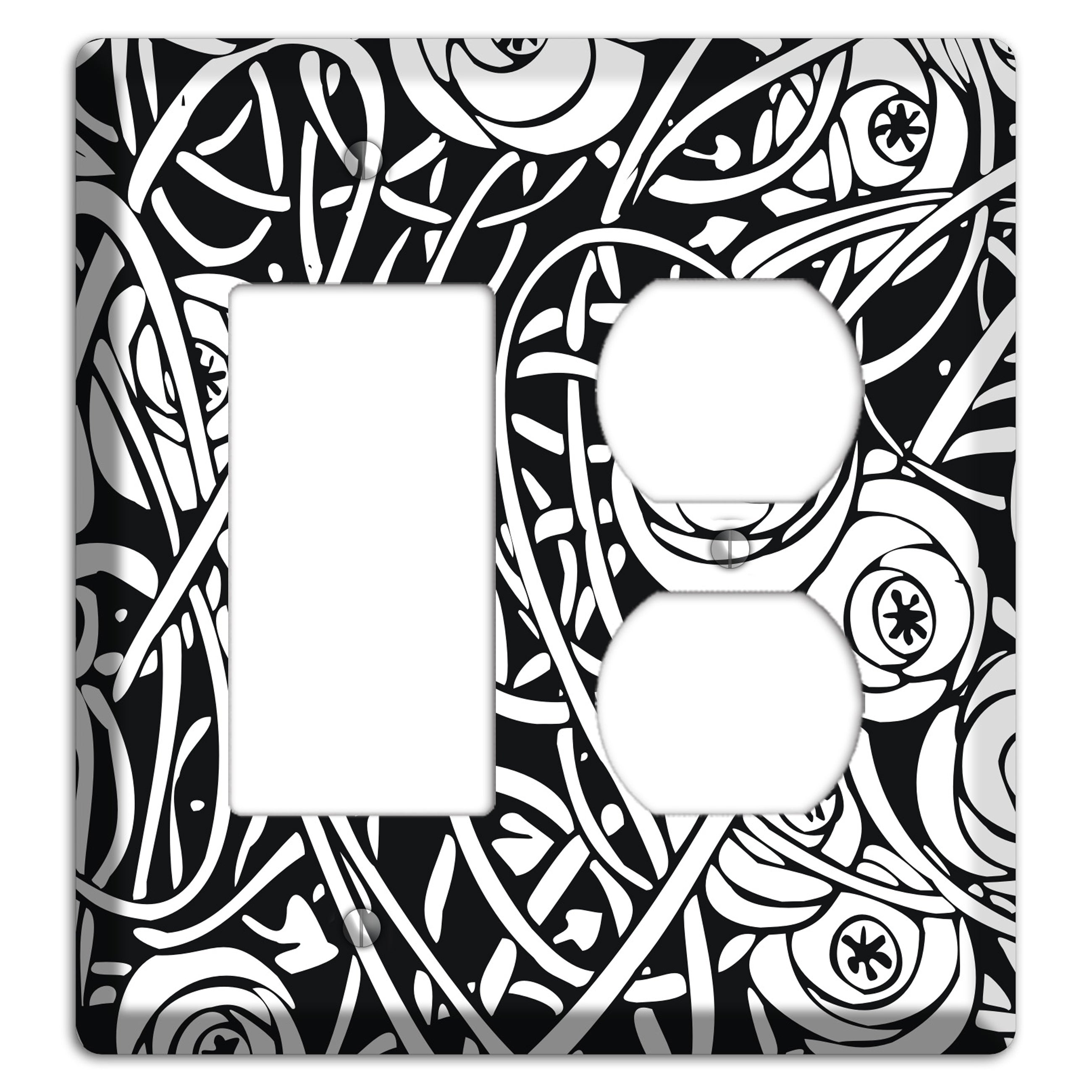 Black and White Deco Floral Rocker / Duplex Wallplate