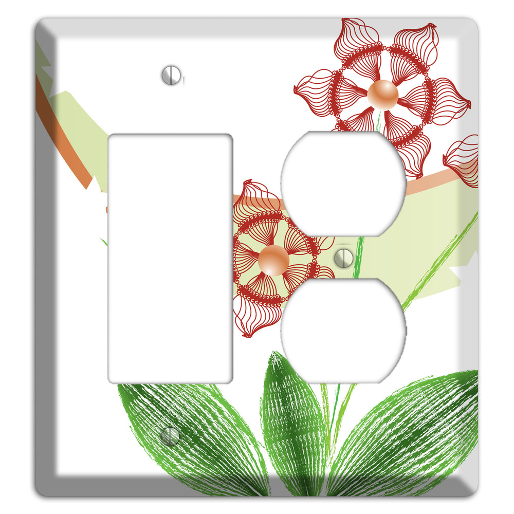 Green Abstract Flowers Rocker / Duplex Wallplate