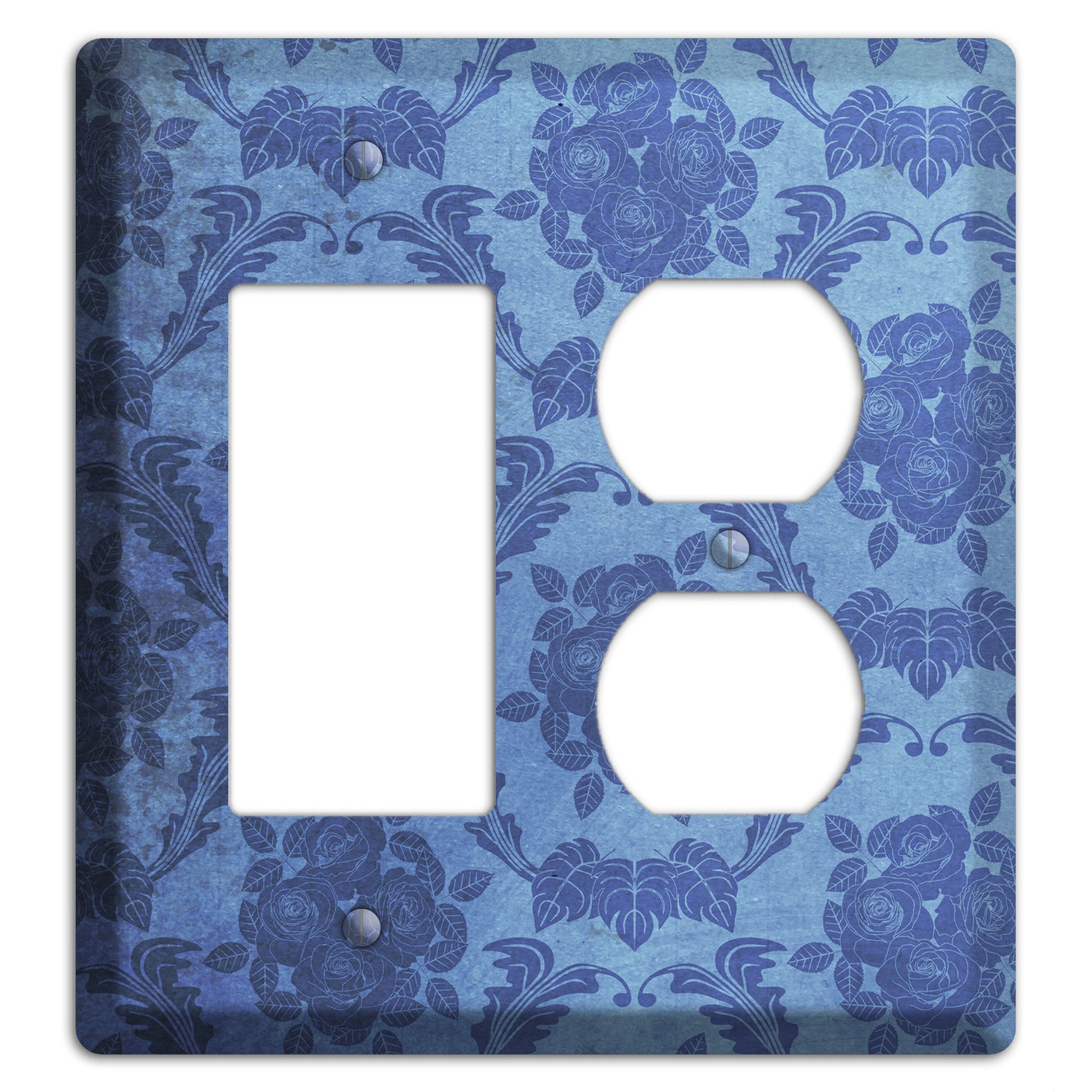 Polo Blue Vintage Rose Damask Rocker / Duplex Wallplate