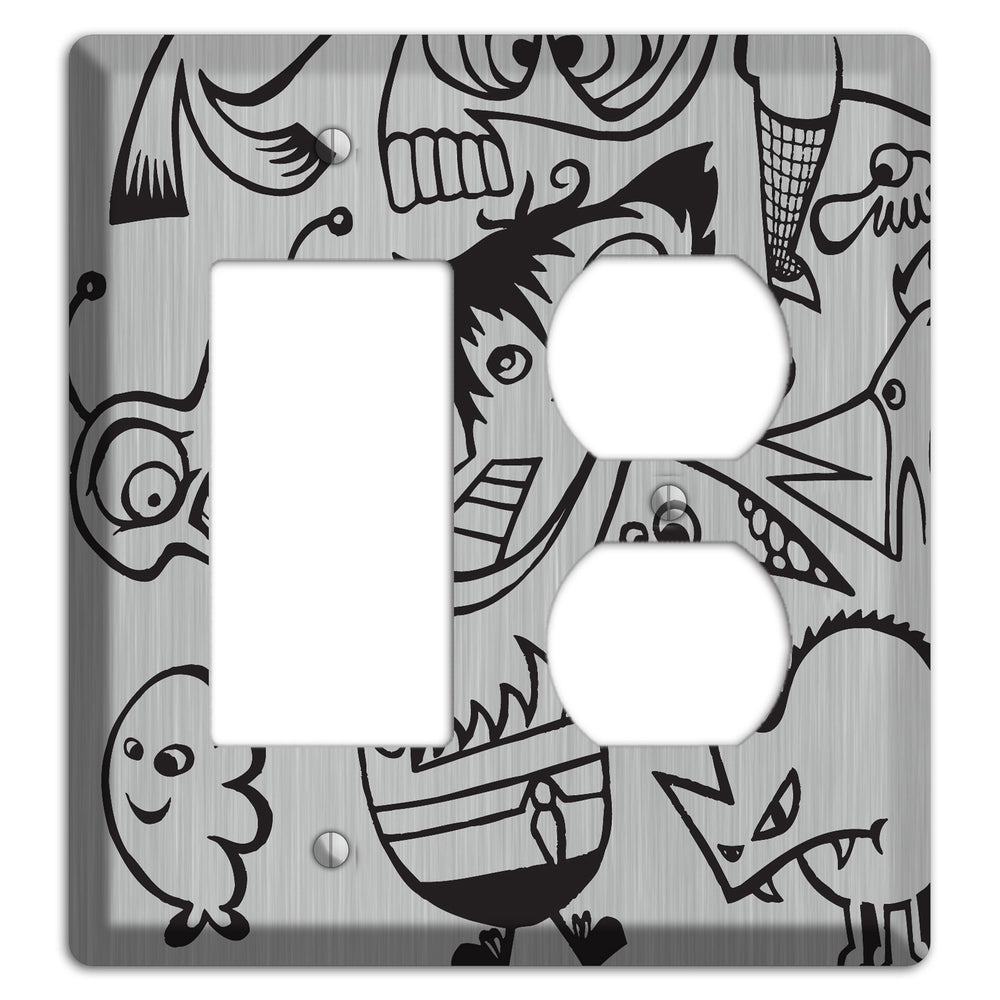 Whimsical Faces 3 Stainless Steel Rocker / Duplex Wallplate