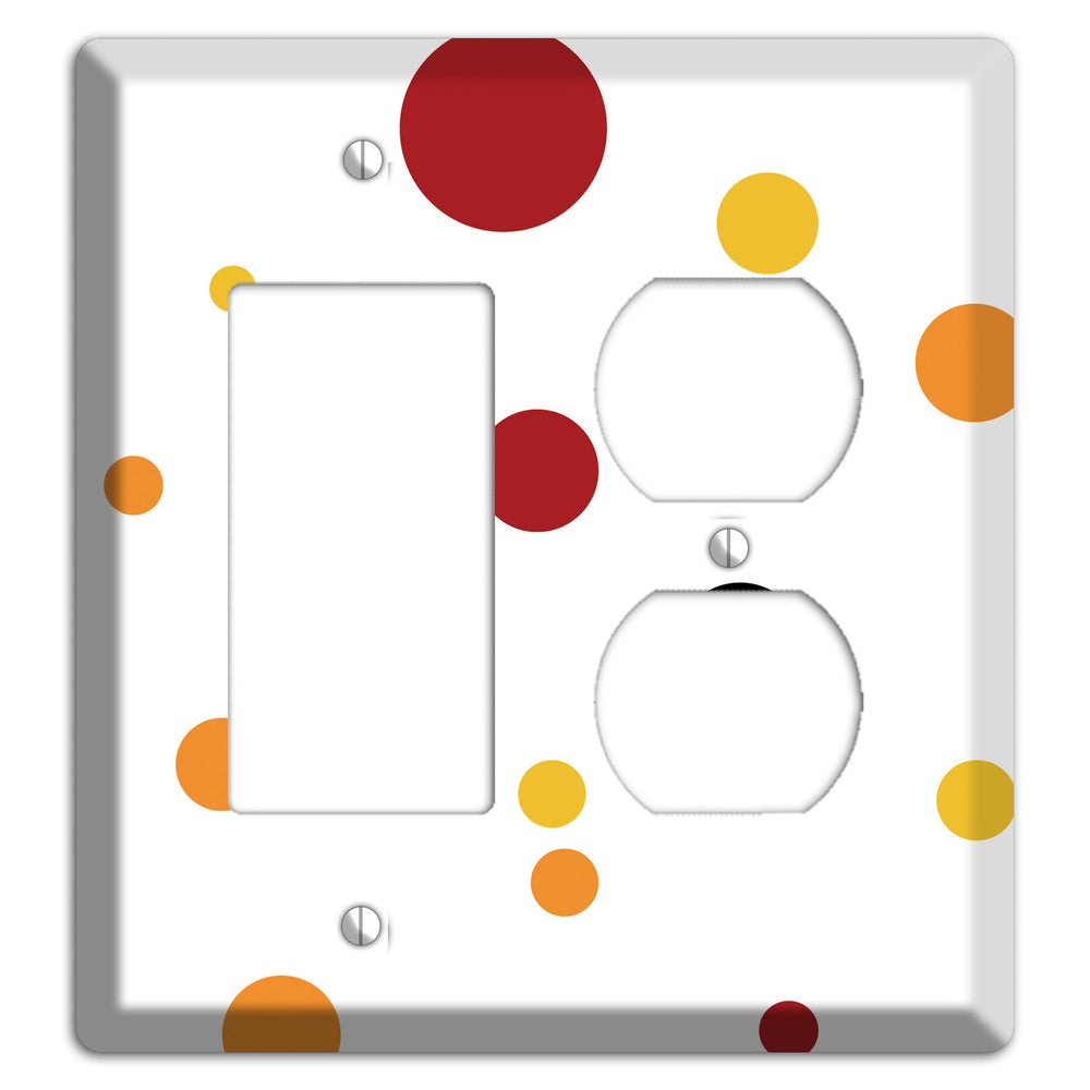 White with Red and Multi Umber Medium Dots Rocker / Duplex Wallplate