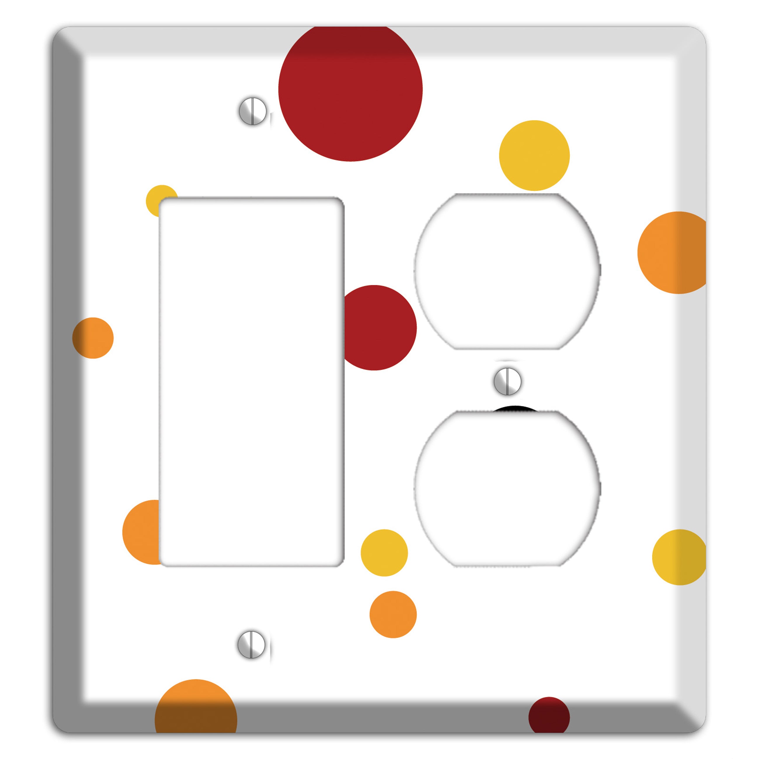 White with Red and Multi Umber Medium Dots Rocker / Duplex Wallplate