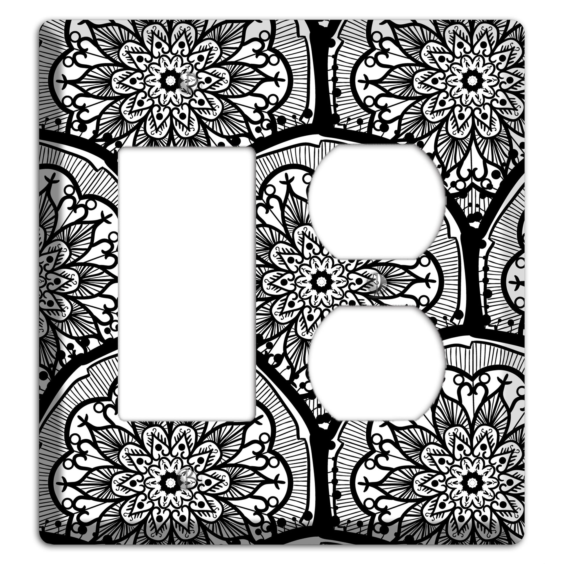 Mandala Black and White Style A Cover Plates Rocker / Duplex Wallplate