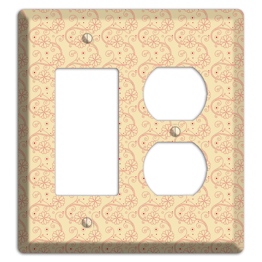 Tiny Off White Floral Swirl Rocker / Duplex Wallplate