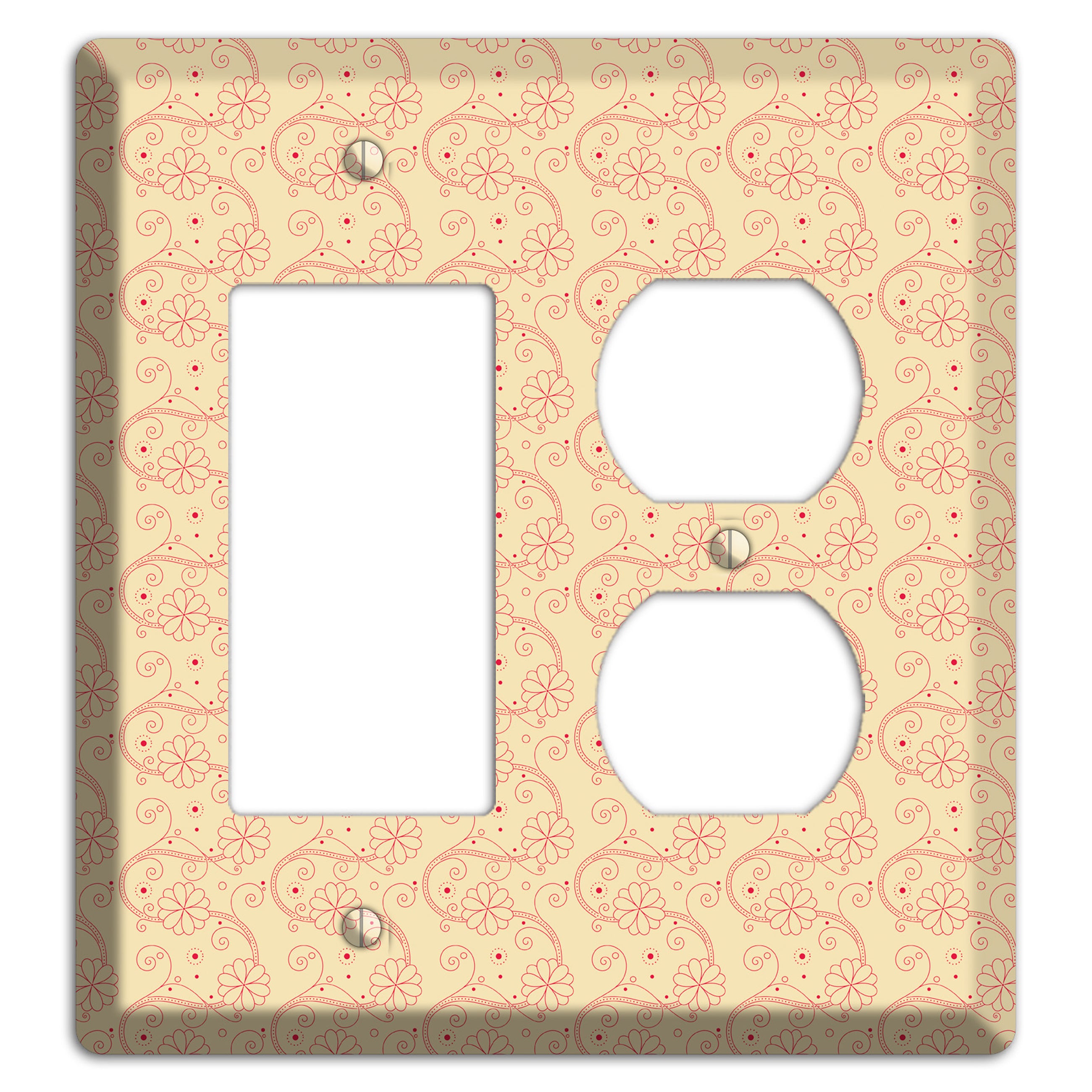 Tiny Off White Floral Swirl Rocker / Duplex Wallplate