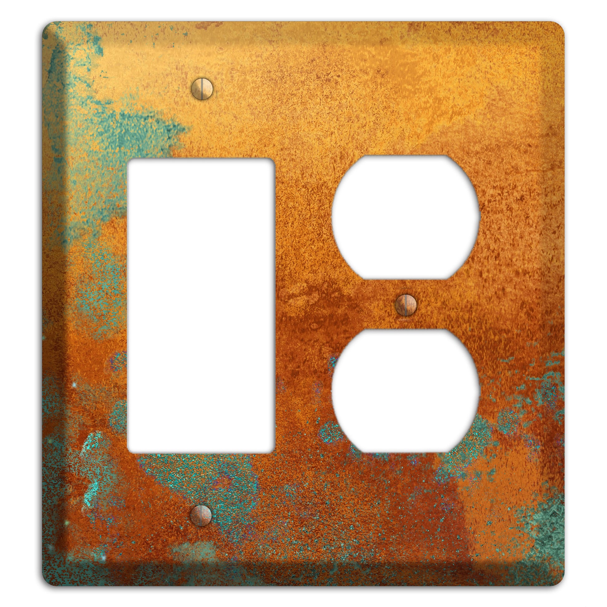 Antique Copper with Green Rocker / Duplex Wallplate