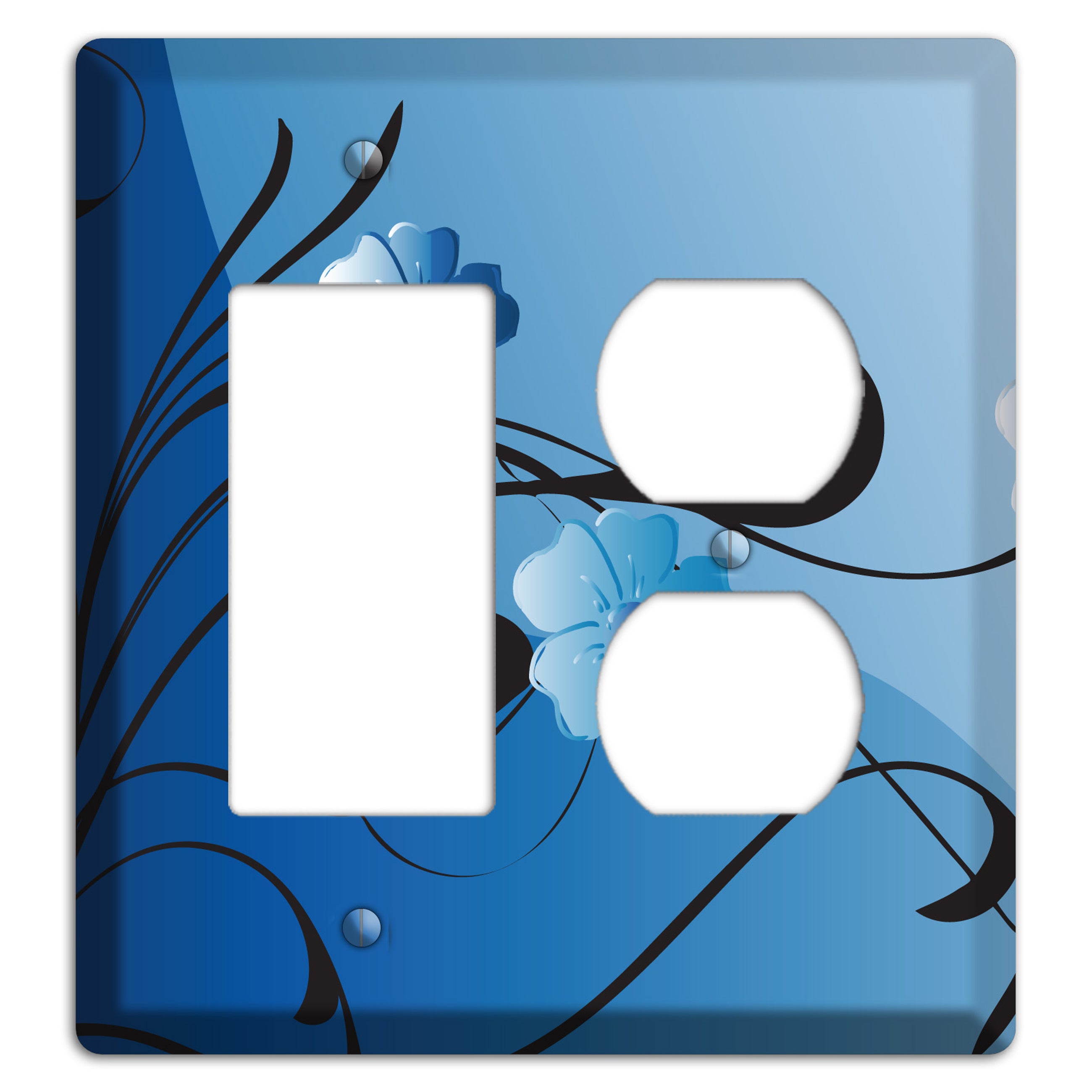 Blue Floral Sprig Rocker / Duplex Wallplate