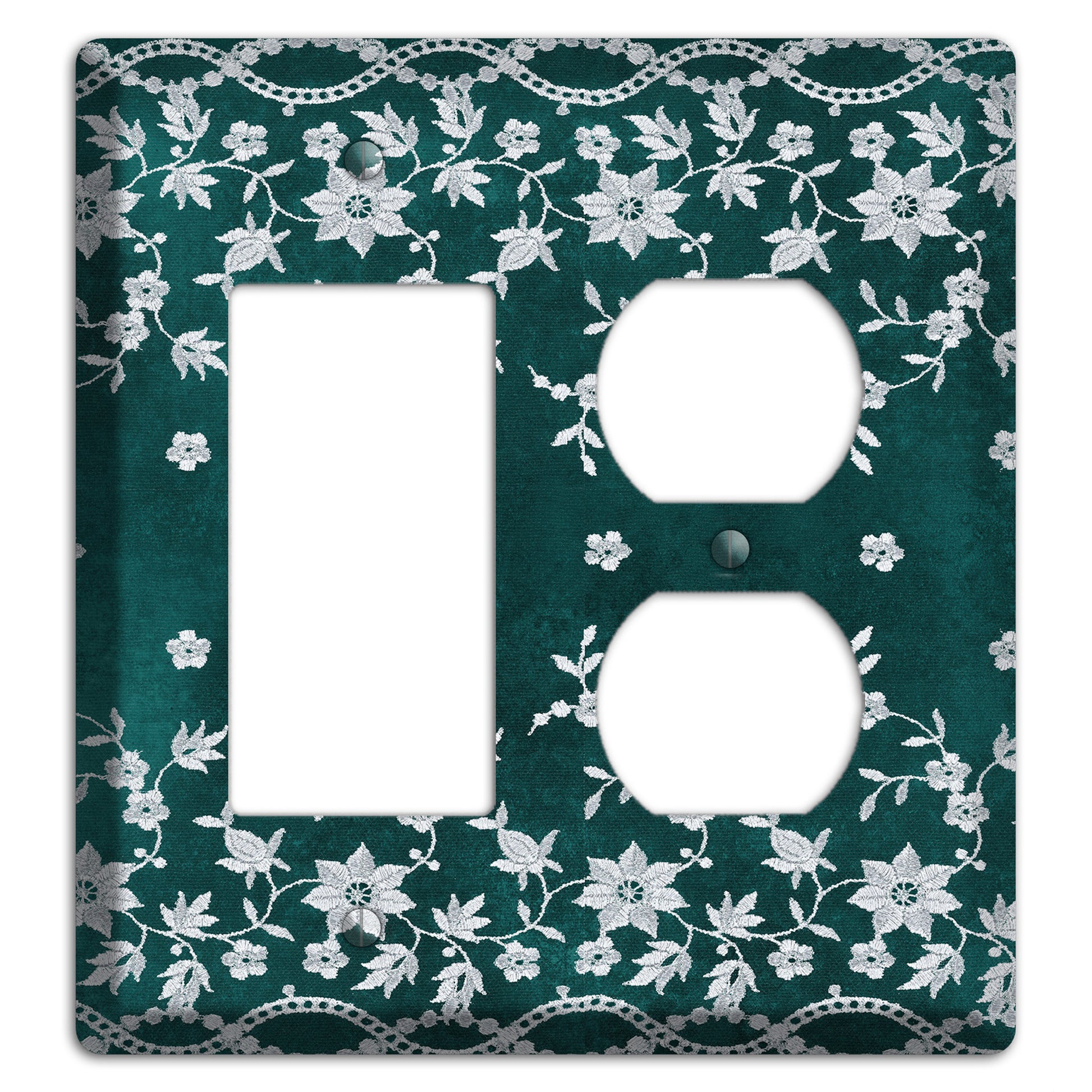 Embroidered Floral Teal Rocker / Duplex Wallplate