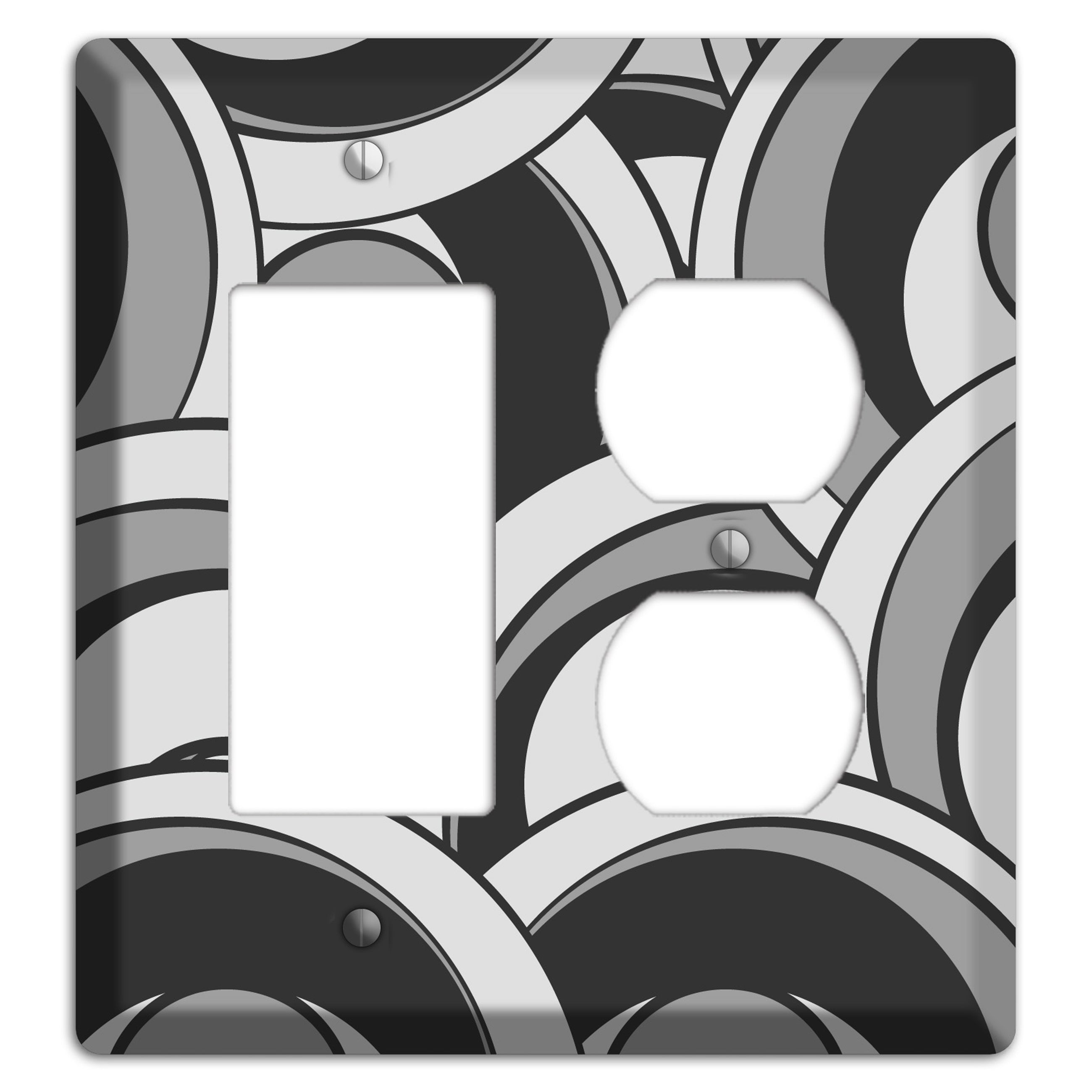Black and Grey Deco Circles Rocker / Duplex Wallplate