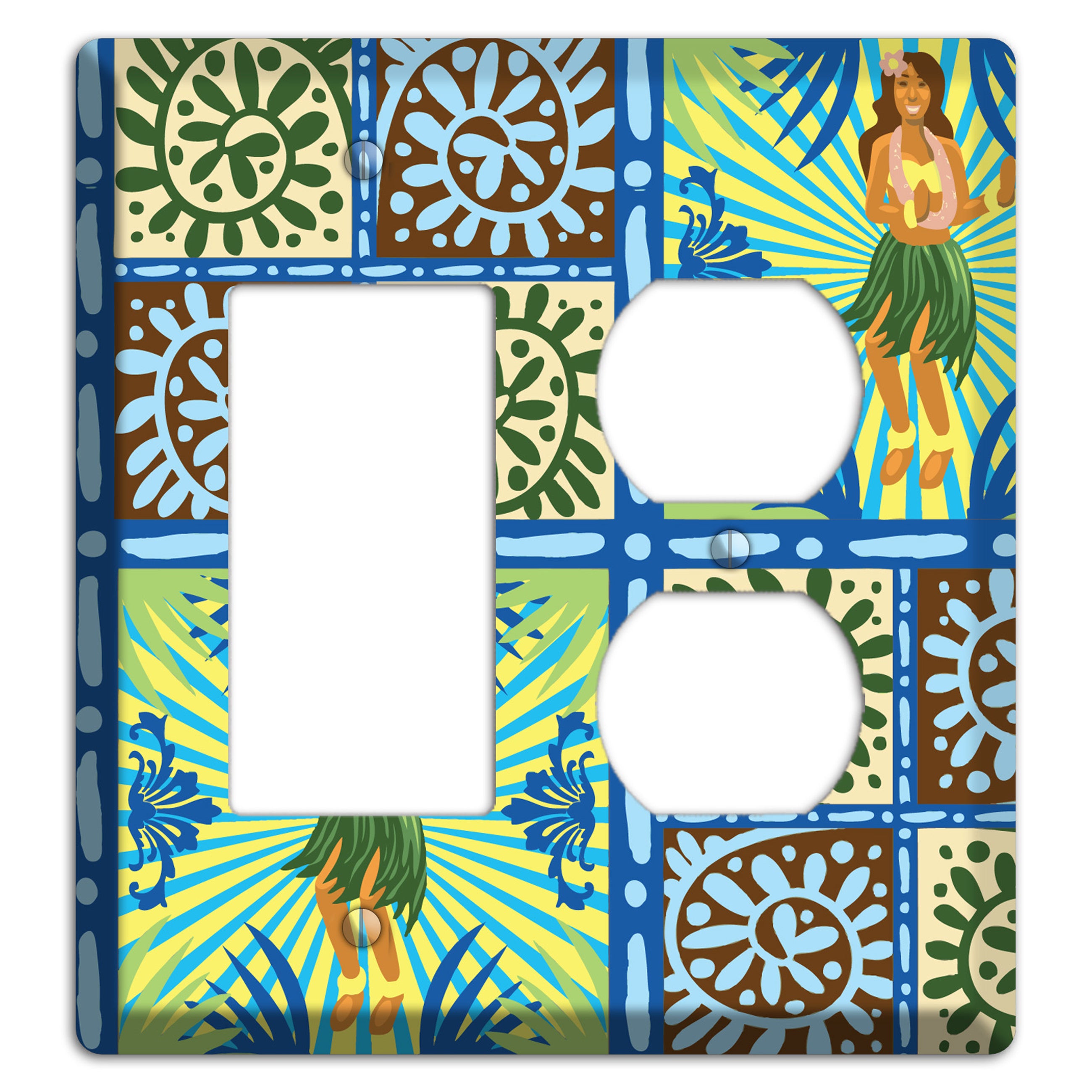 Blue and Green Hula Rocker / Duplex Wallplate
