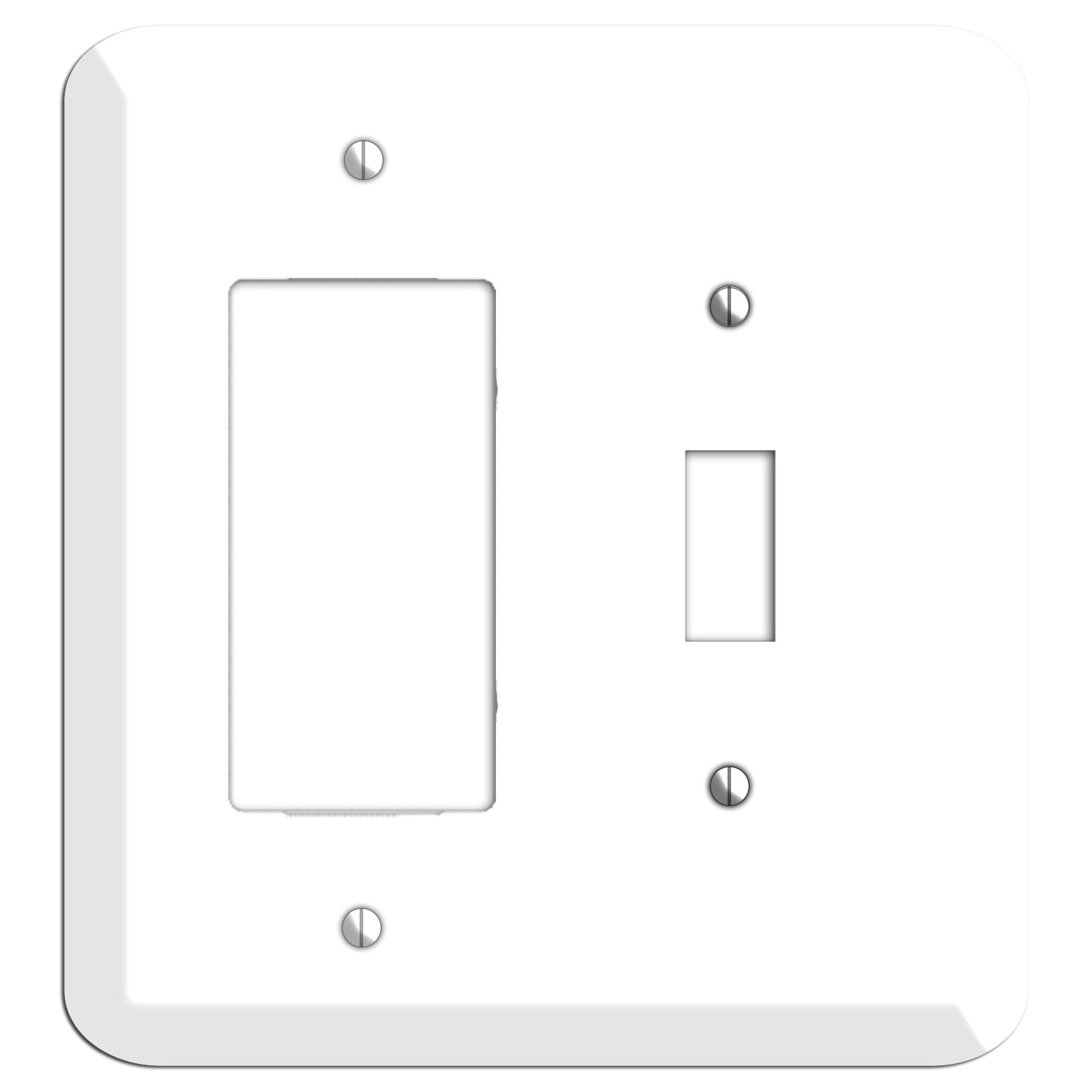 Rounded Corner White Metal Rocker / Toggle Wallplate