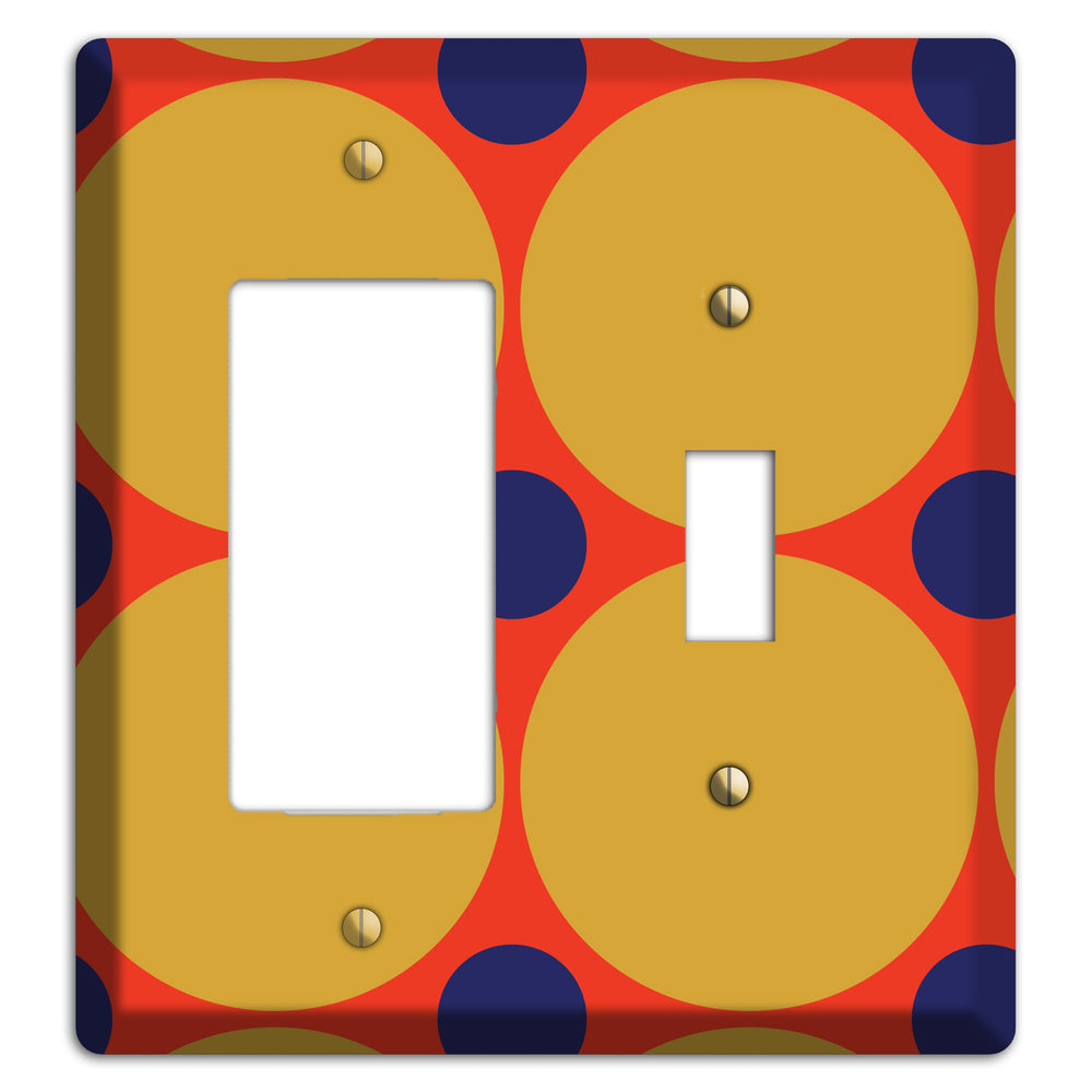Red with Mustard and Blue Multi Tiled Large Dots Rocker / Toggle Wallplate
