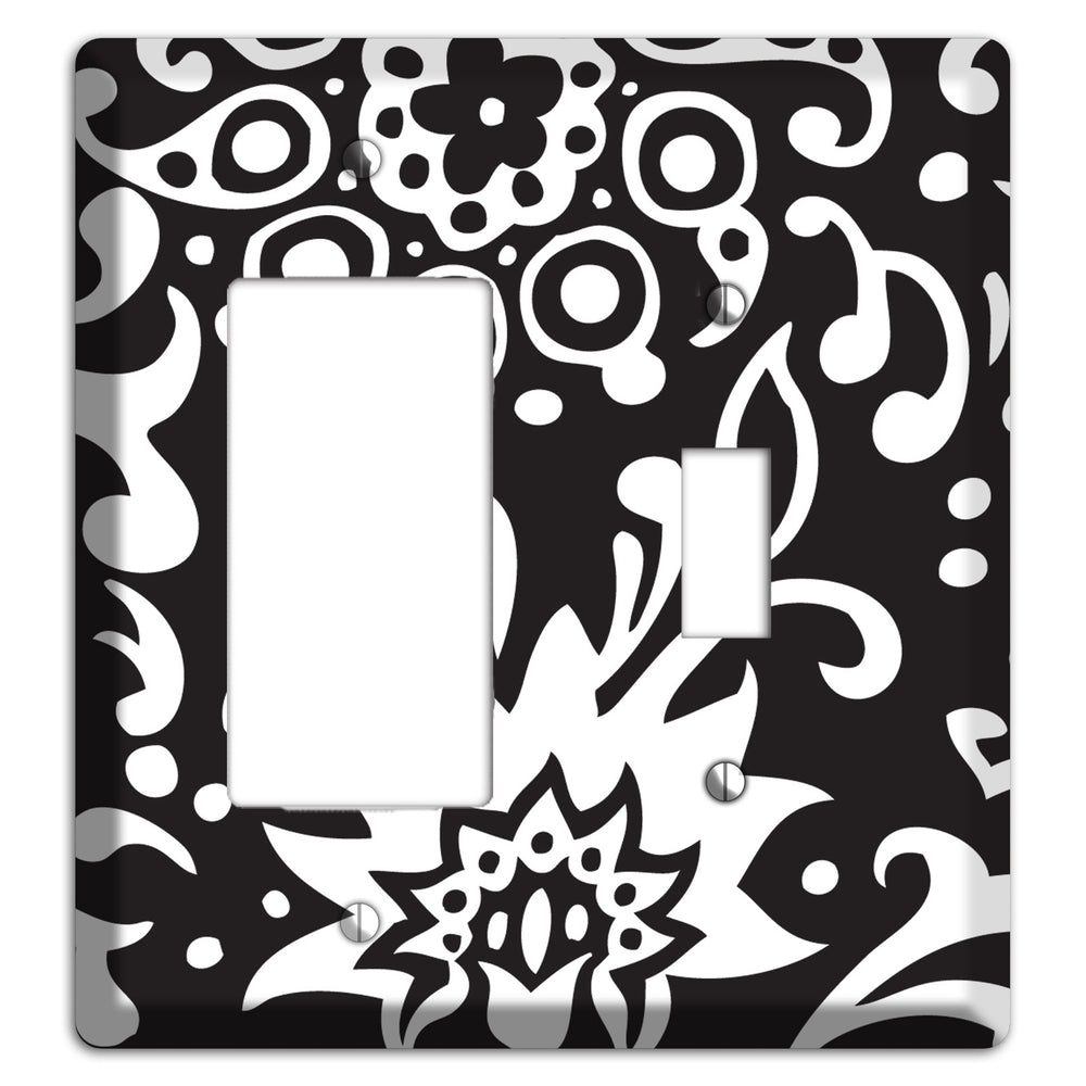 Black with White Boteh Rocker / Toggle Wallplate